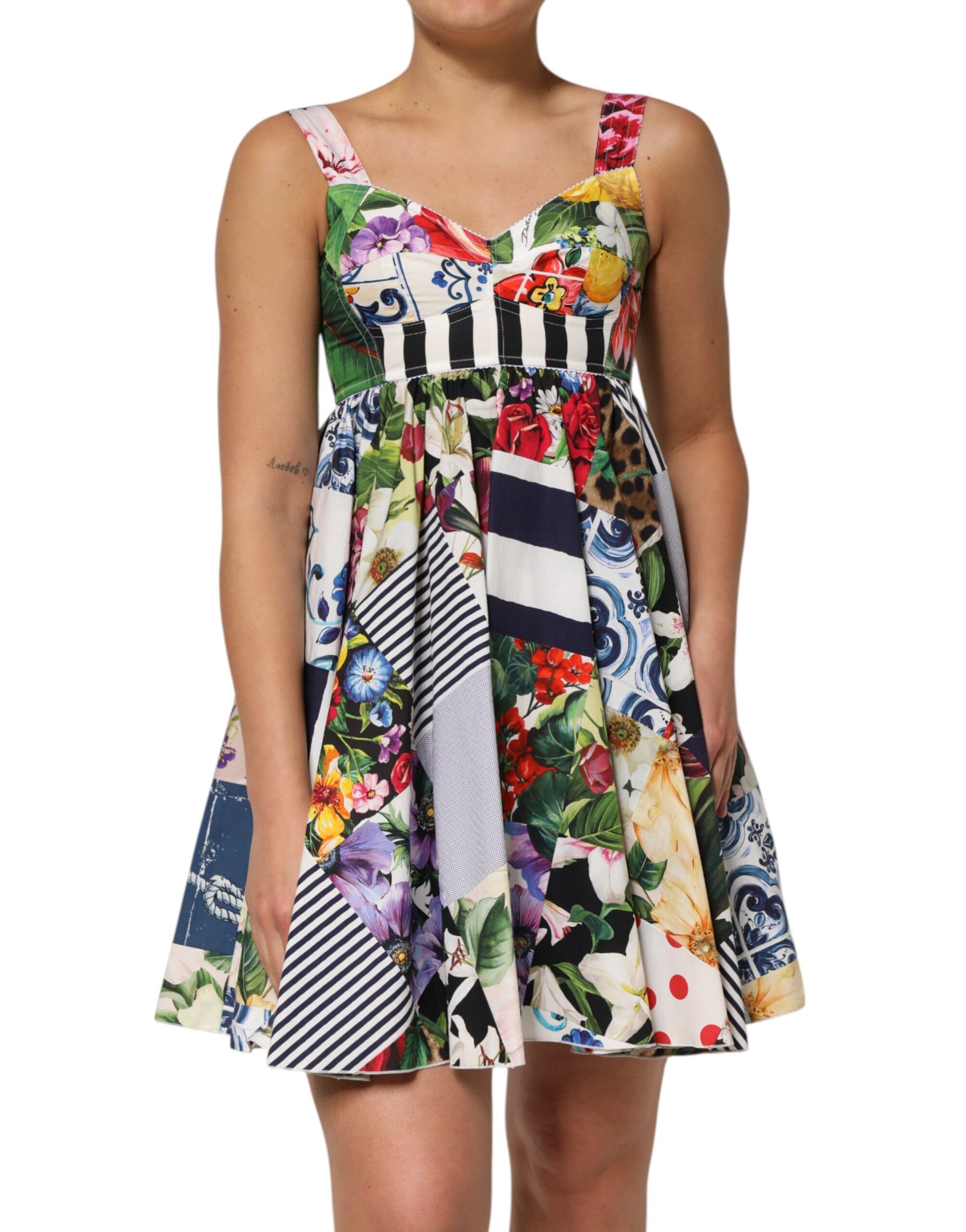 Dolce & Gabbana Multicolor Patchwork Cotton AlineMini Dress