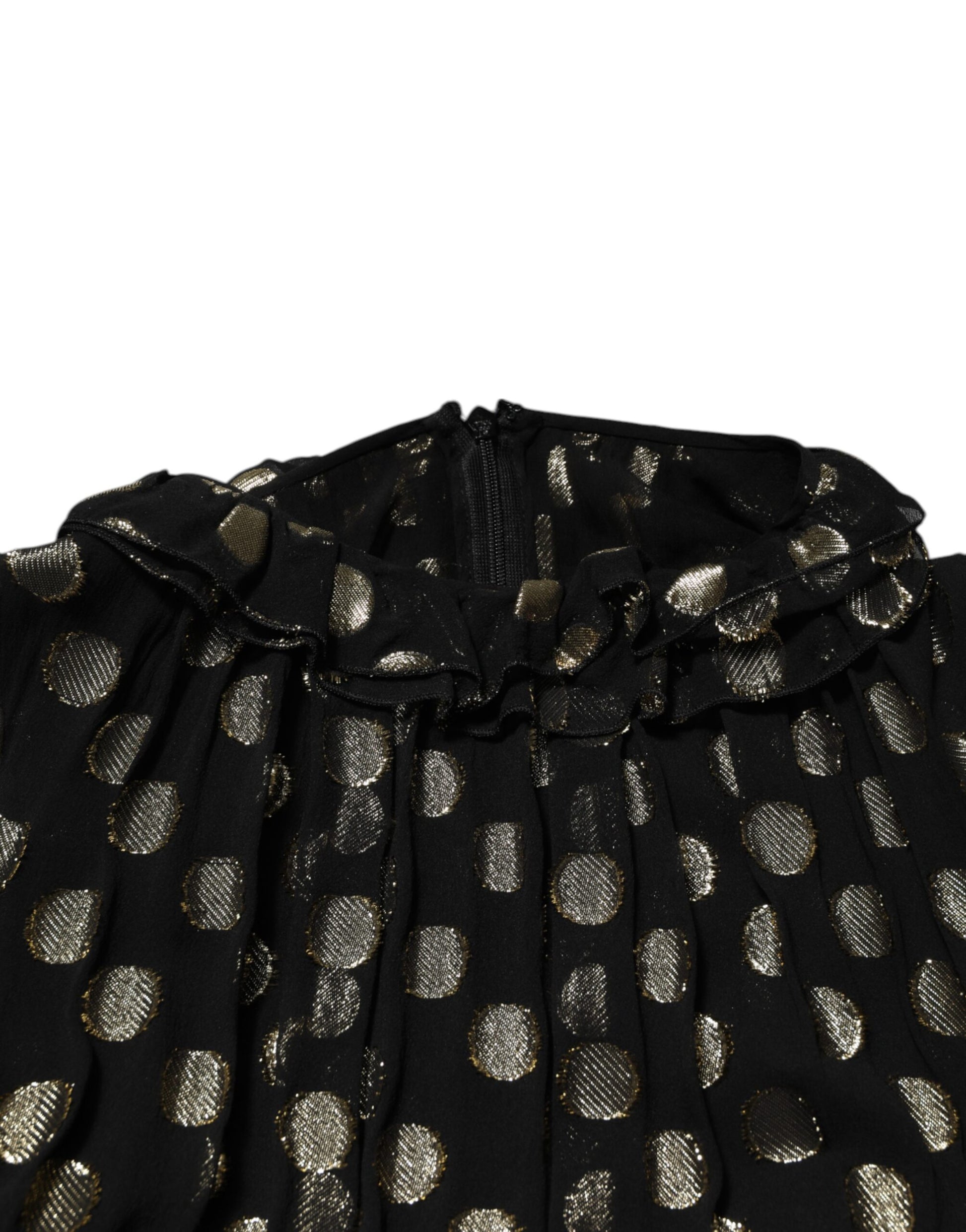 Dolce & Gabbana Black Gold Polka Dot Silk Brocade Mini Dress