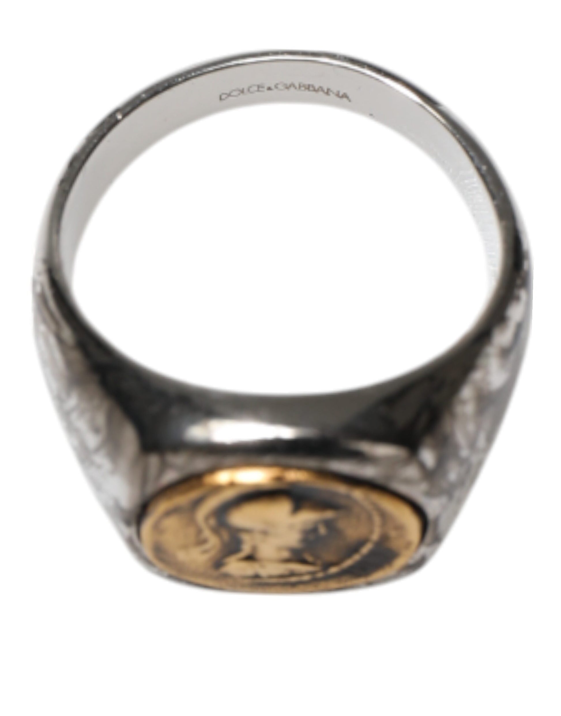 Dolce & Gabbana Silver Tone Engraved Two Color Real Brass Ring