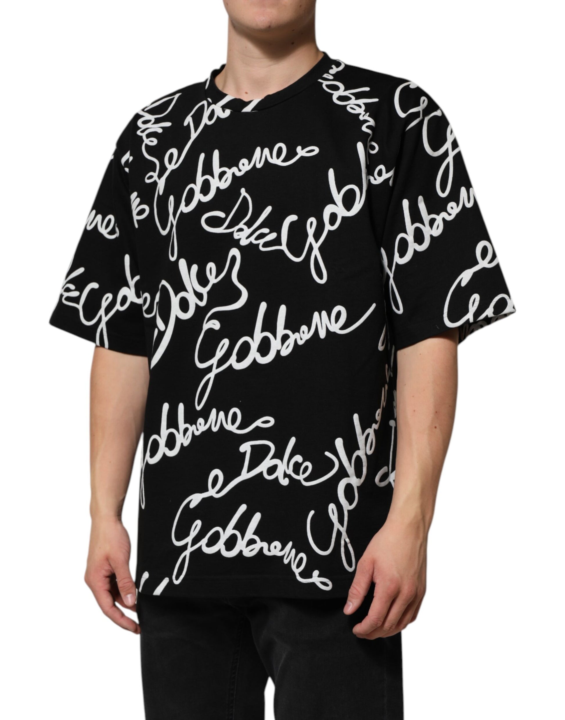 Dolce & Gabbana Black Logo Print Cotton Crew Neck T-shirt