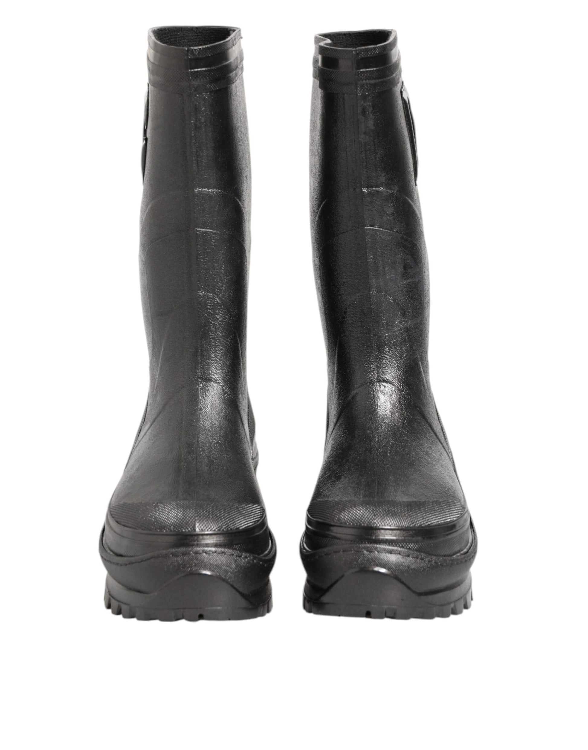 Dolce & Gabbana Metallic Black Pull On Rain Boots Men Shoes