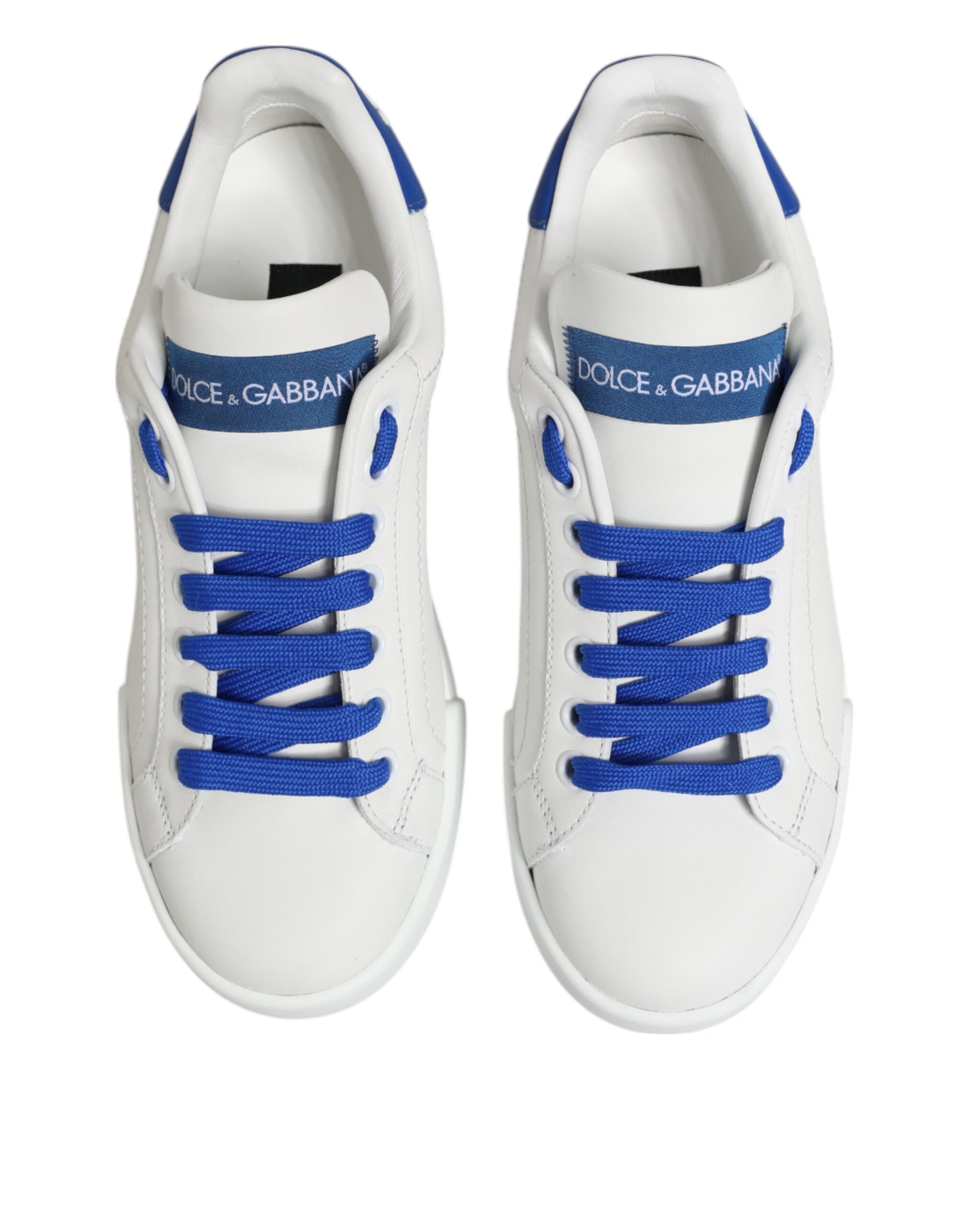 Dolce & Gabbana White Blue Leather Low Top Sneakers Shoes