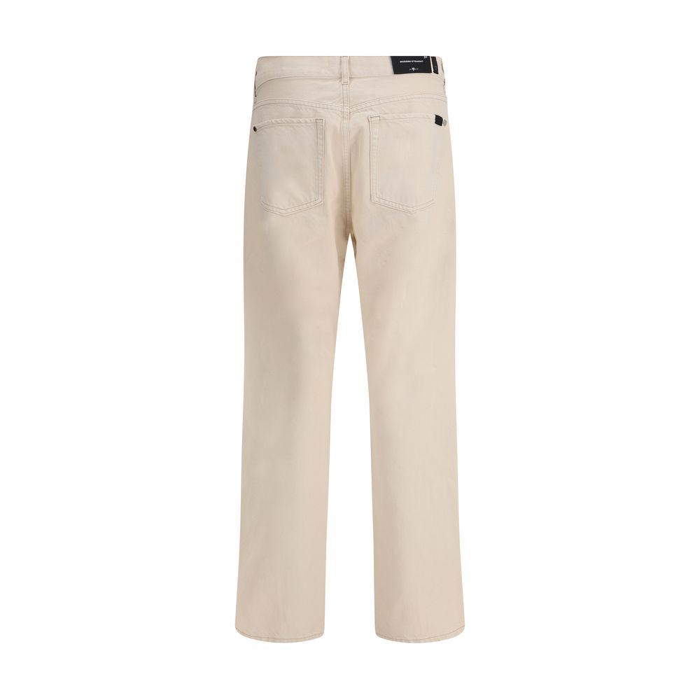 7FOR Beige Cotton Straight-Leg Jeans