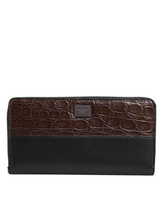 Dolce & Gabbana Black Brown Exotic Leather Men Continental Clutch Wallet