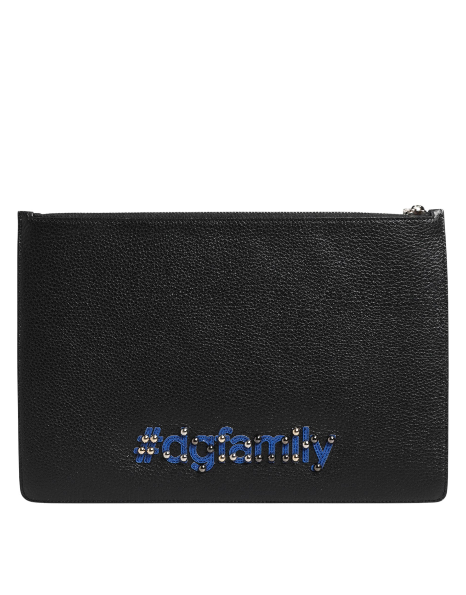 Dolce & Gabbana Black Leather #DGFAMILY Embellished Men Clutch Pouch Bag