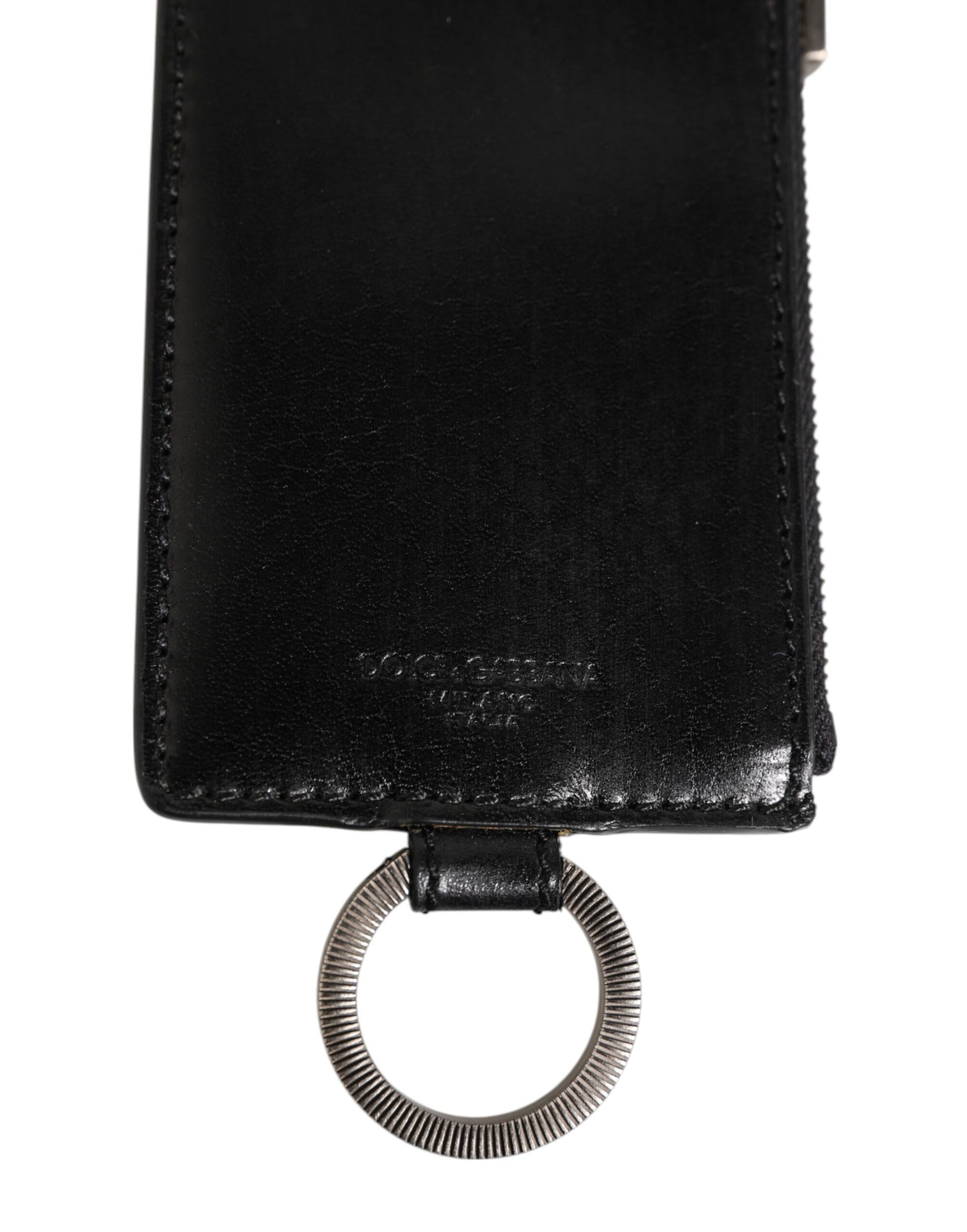 Dolce & Gabbana Black Leather Logo Embossed Lanyard Card Holde Wallet
