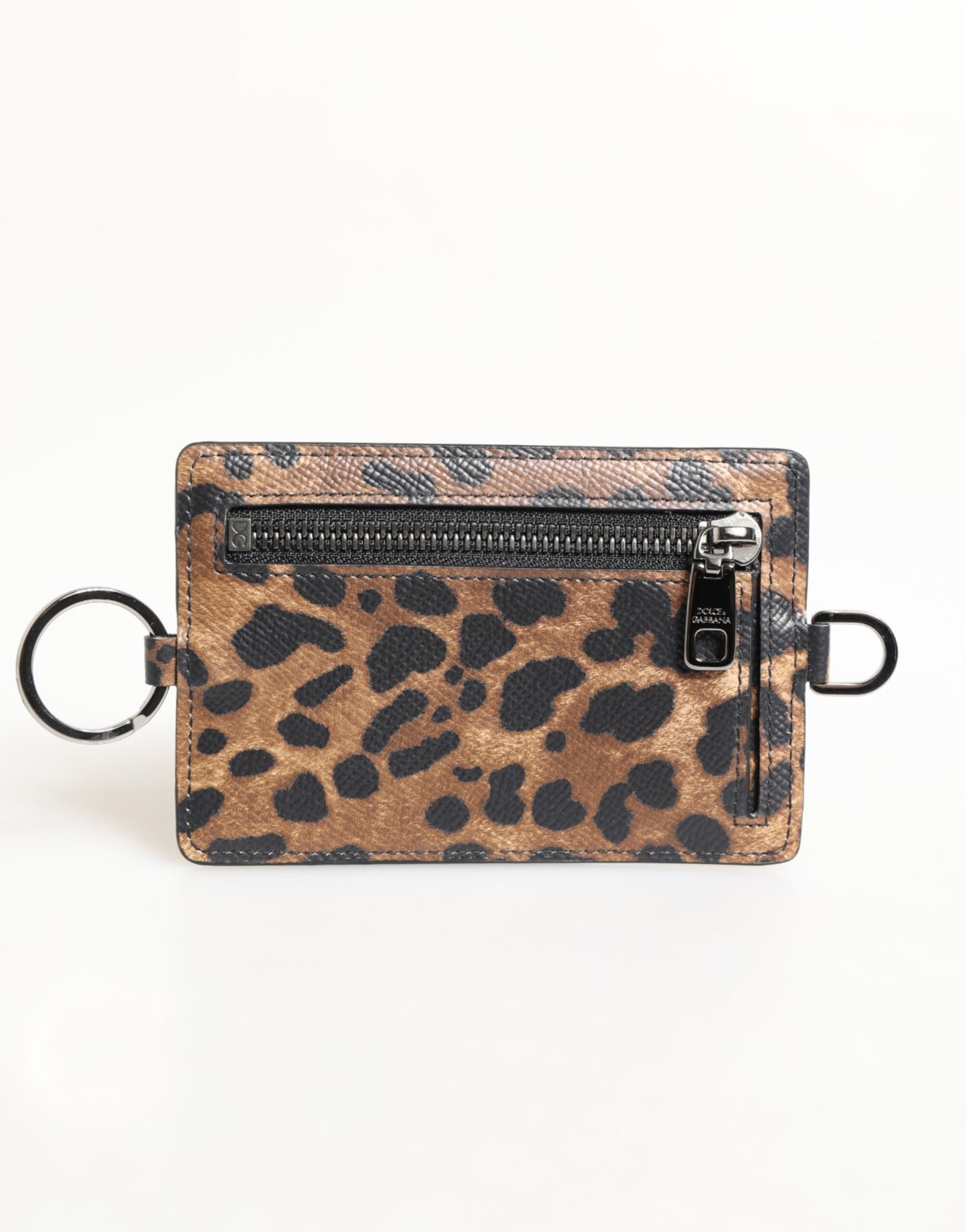 Dolce & Gabbana Leopard Print Leather Embossed Lanyard Card Holder Wallet