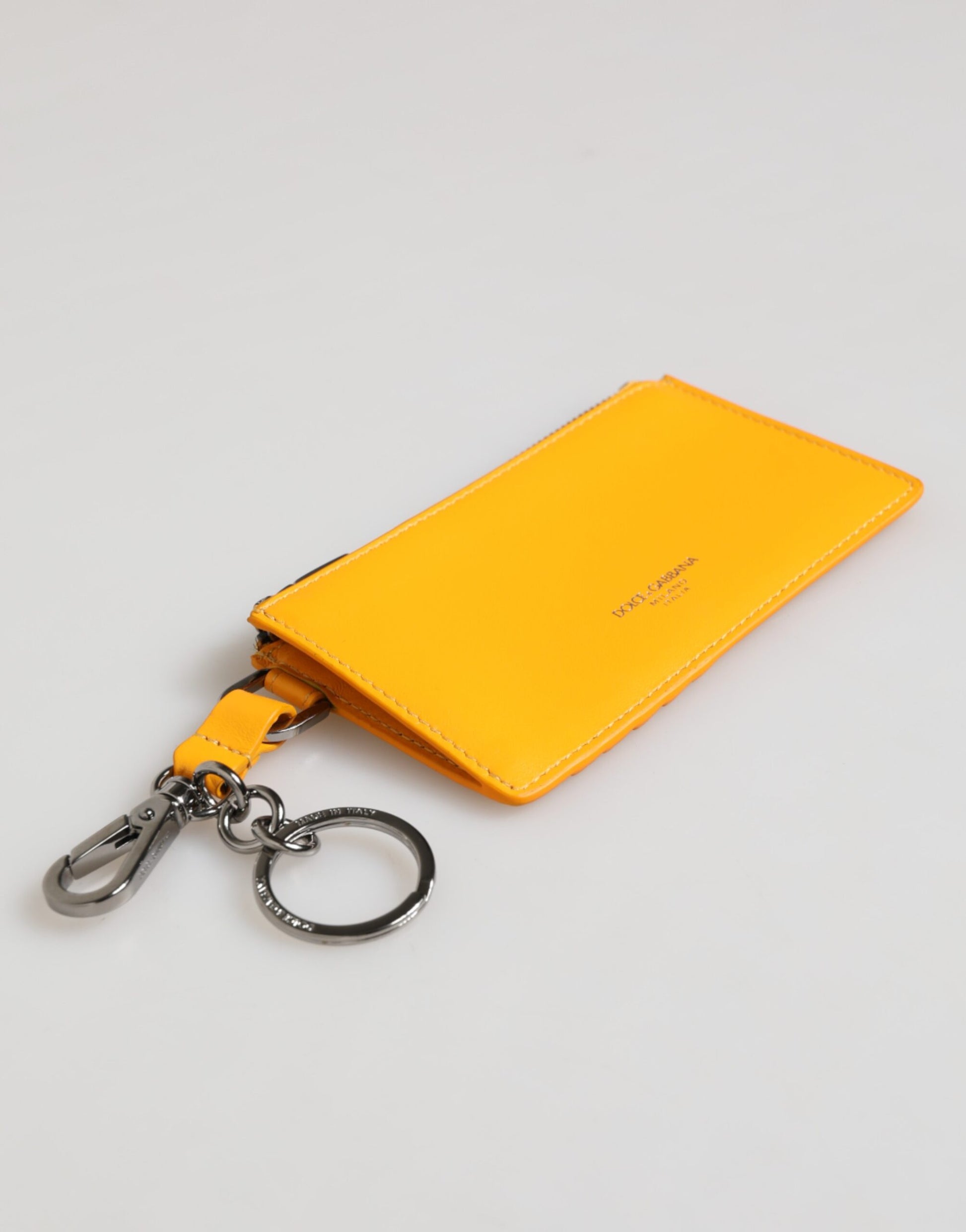 Dolce & Gabbana Yellow Orange Leather Credit Card Key Holder Clip On Wallet