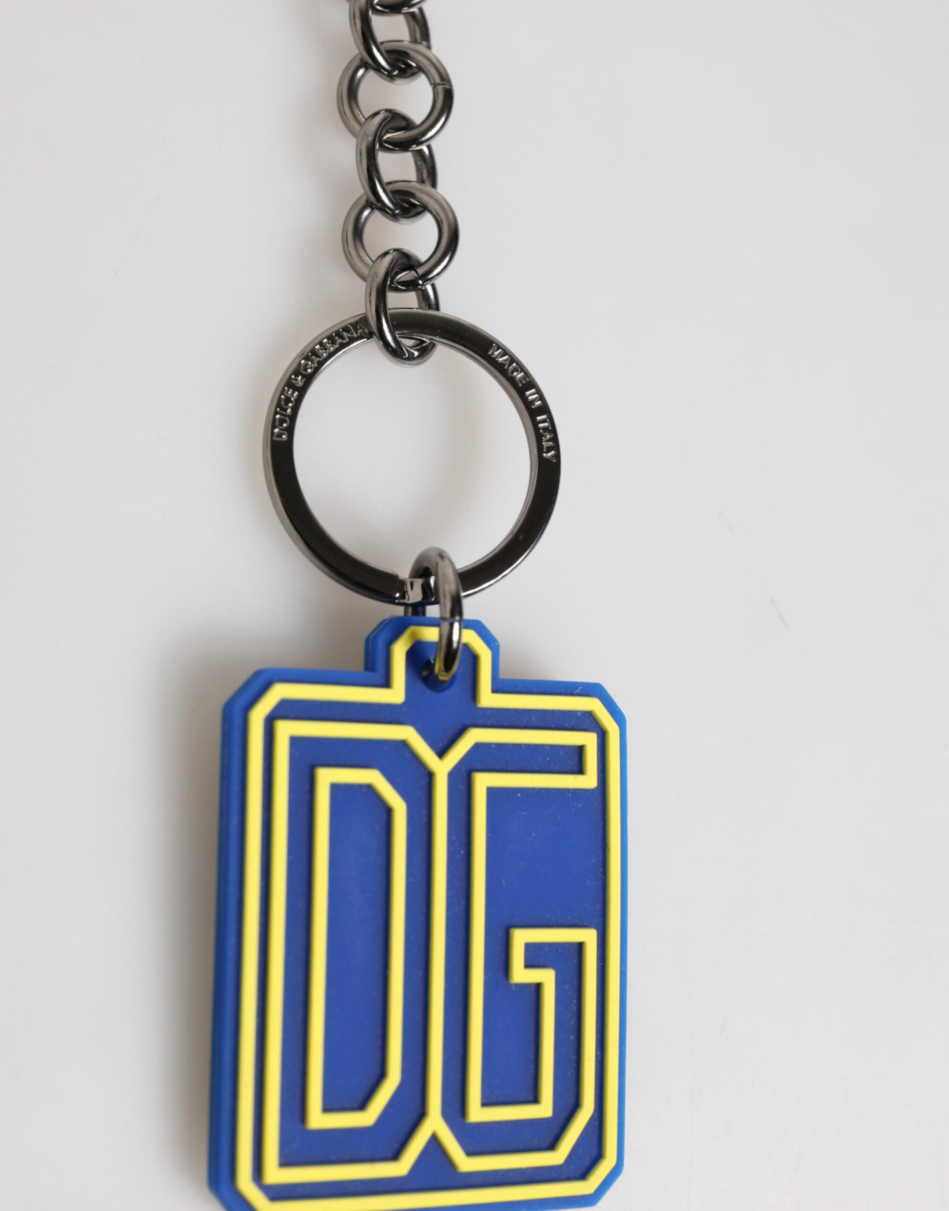 Dolce & Gabbana Blue Yellow DG Rubber Logo Silver Men Keychain Keyring