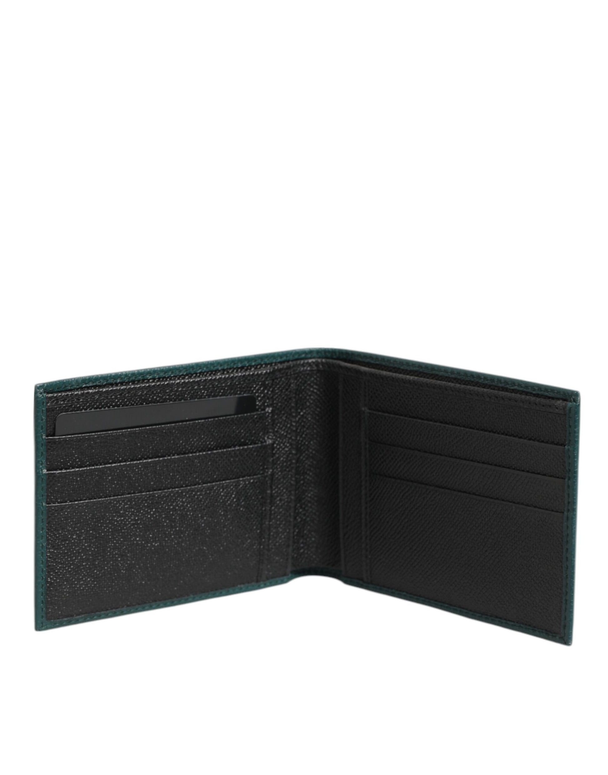 Dolce & Gabbana Green Leather DG Logo Plaque Bifold Men Card Holder Wallet