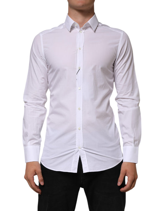 Dolce & Gabbana White Cotton GOLD Formal Men Longsleeves Shirt