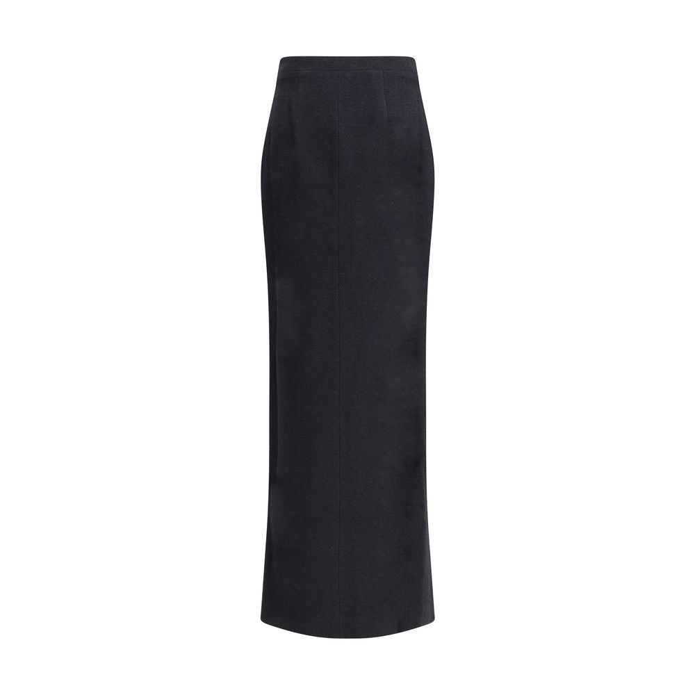 Alessandra Rich Black Fleece Wool Long Skirt