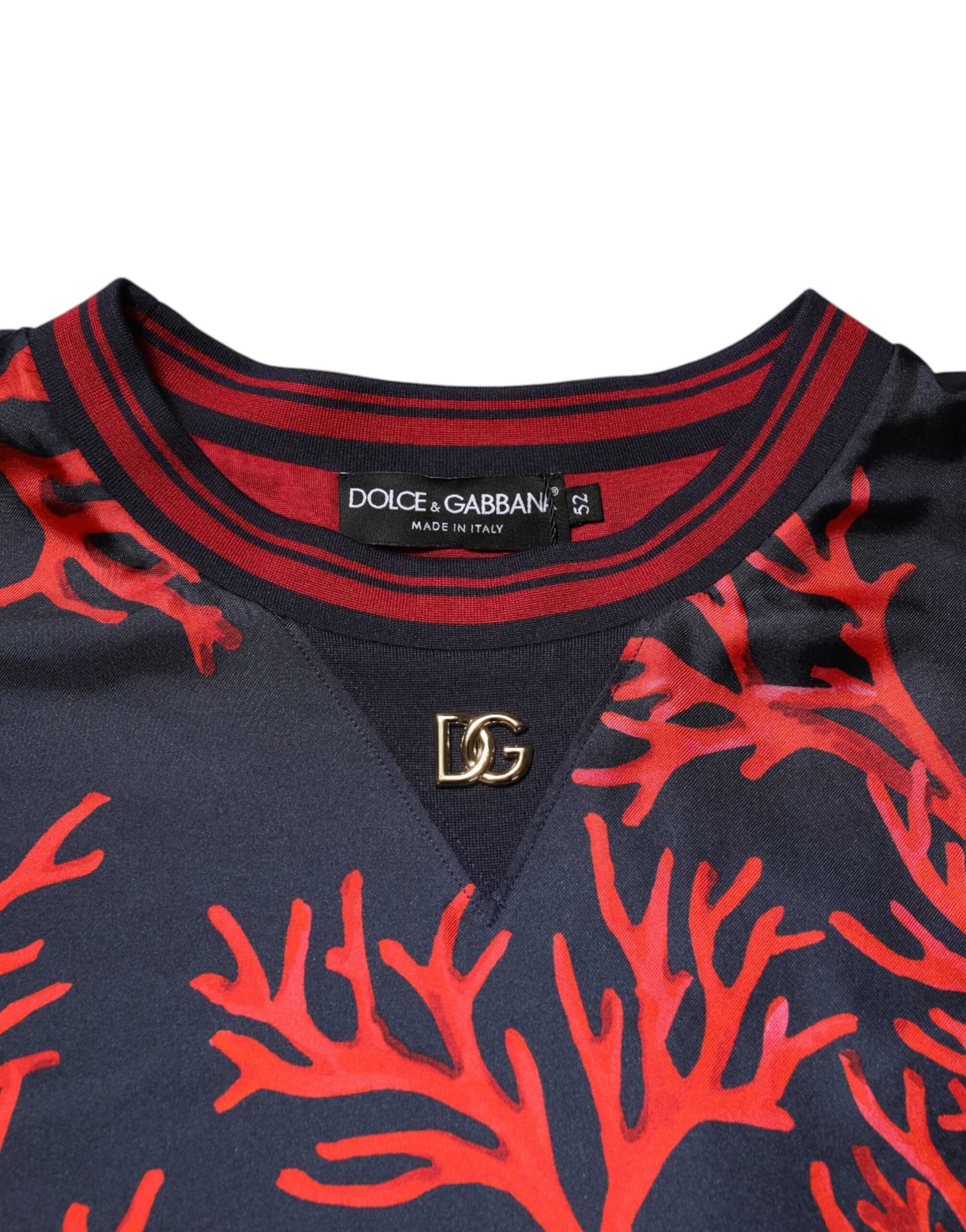 Dolce & Gabbana Silk Navy Red Coral Print Pullover Sweater