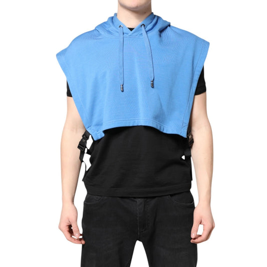 Dolce & Gabbana Blue Cotton Hooded Men Sportswear One Size Vest