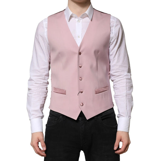 Dolce & Gabbana Pink Wool Dress Formal Men Waistcoat Vest
