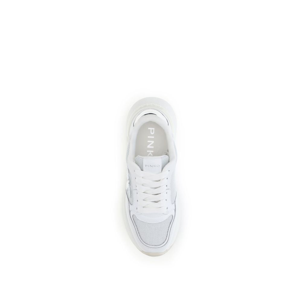 PINKO White Calf Leather Bos Taurus Chunky Sneakers