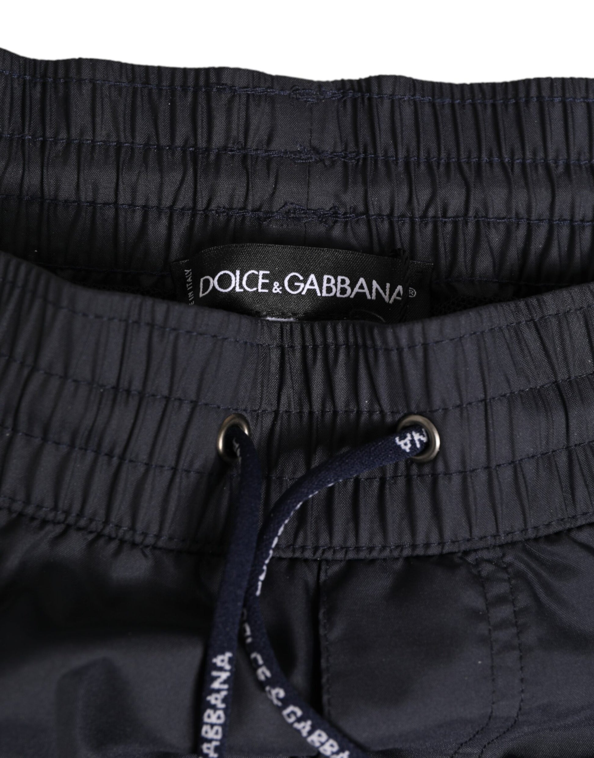 Dolce & Gabbana Black White Polyester Logo Elastic Waistband Swimwear