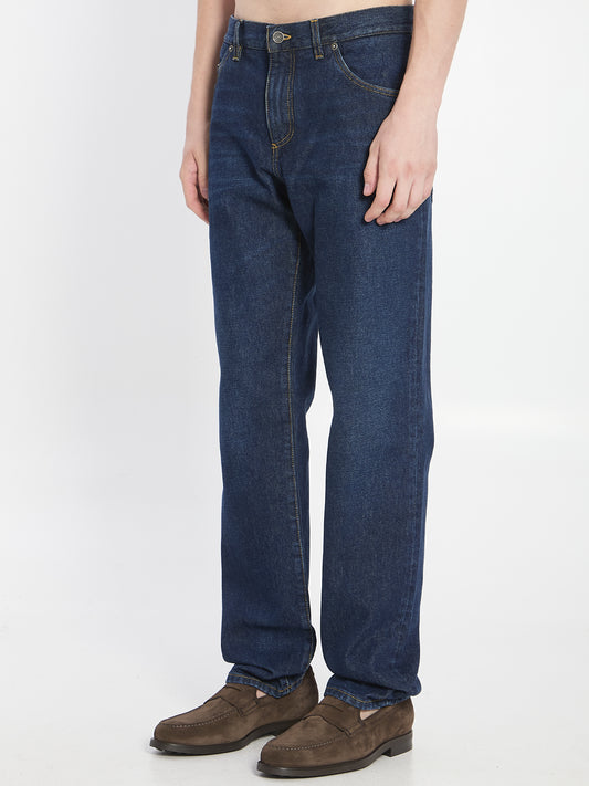 Denim pants with plaque