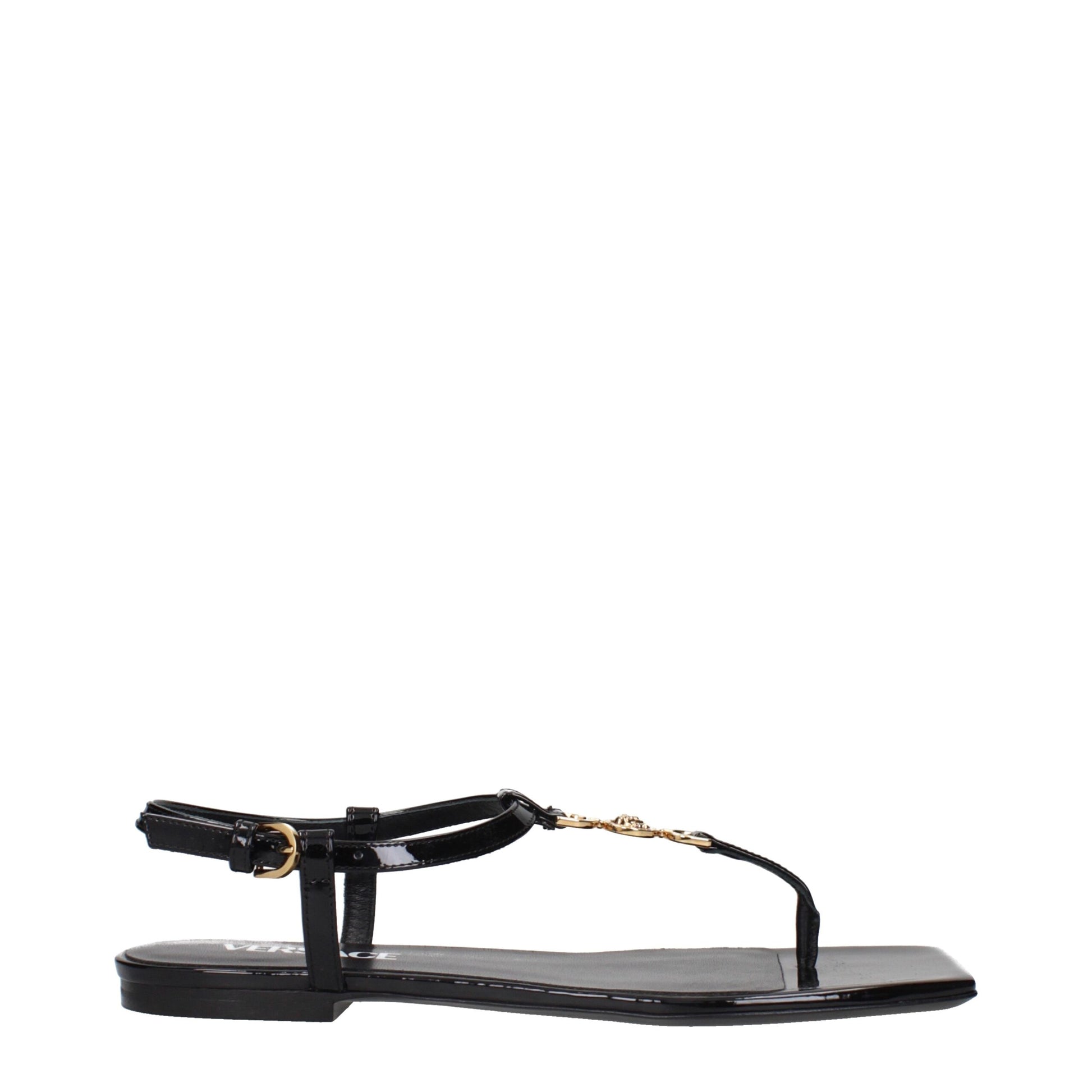 Versace Black Leather Flip-Flop Sandals
