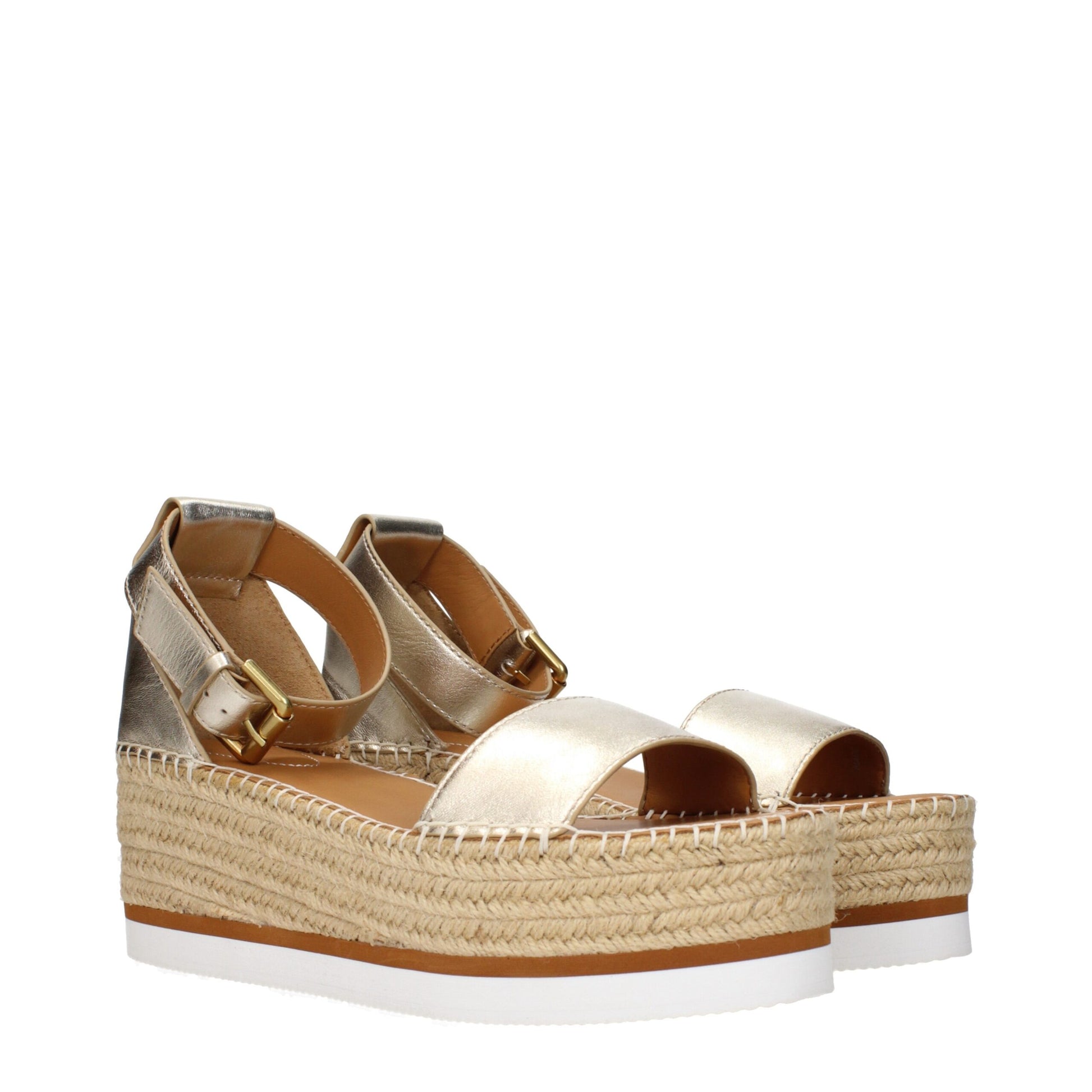 See By Chloé Gold Leather Wedge Sandals