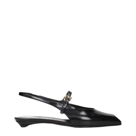Prada Black Leather Flat Sandals