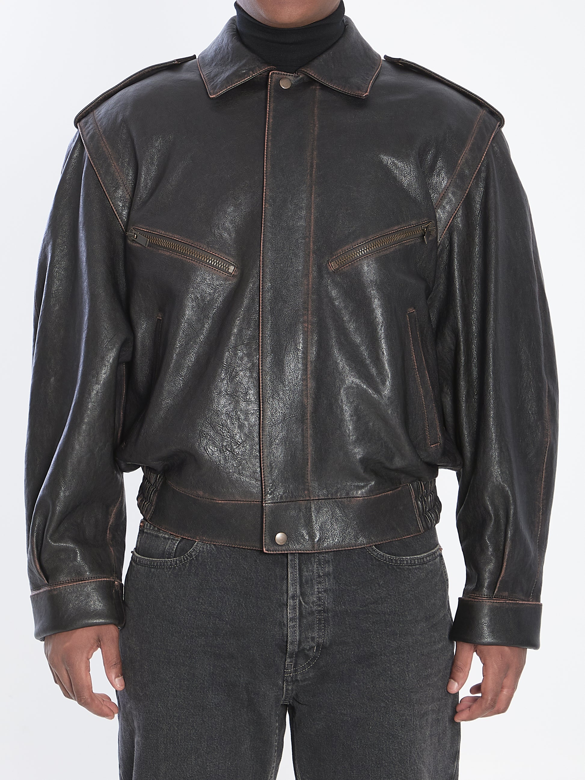 Lambskin leather bomber jacket