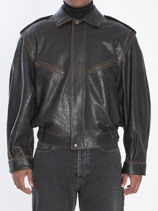 Lambskin leather bomber jacket