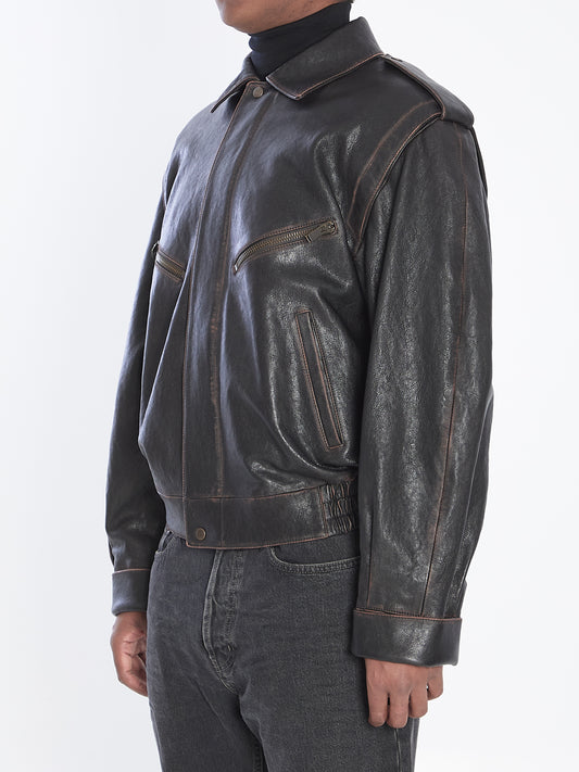 Lambskin leather bomber jacket