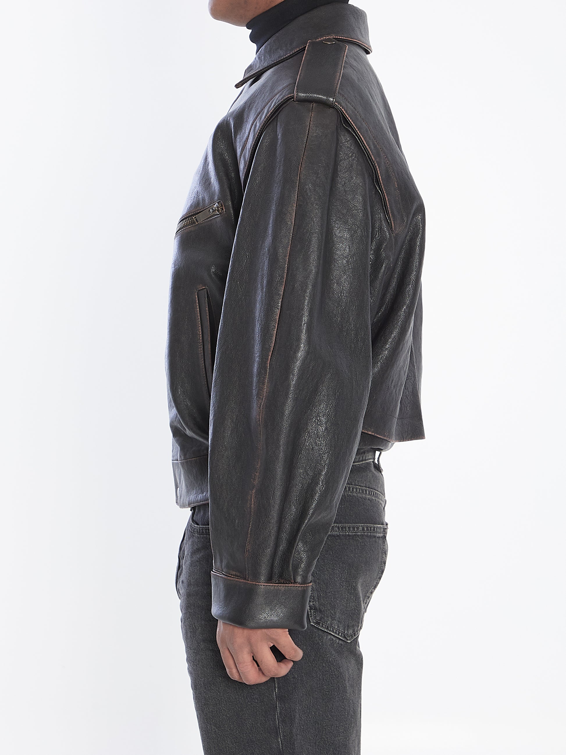 Lambskin leather bomber jacket