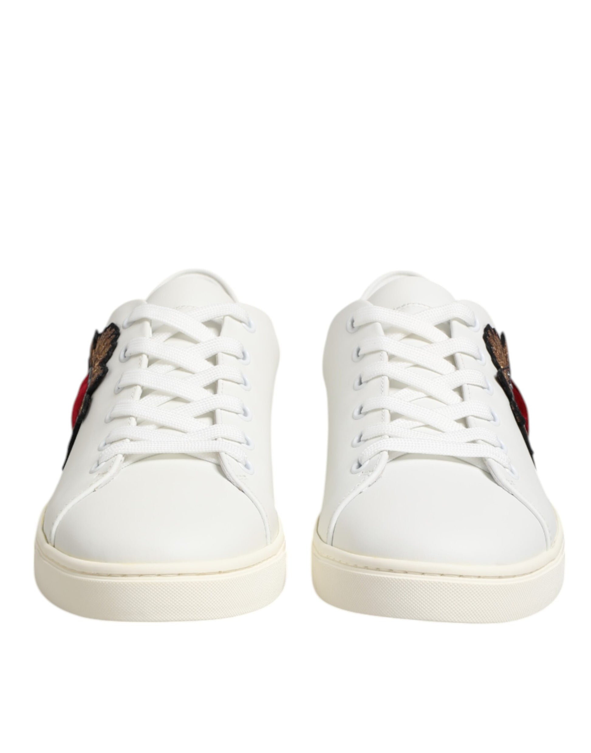 Dolce & Gabbana White Leather Sacre Heart Patch Sneakers  Shoes