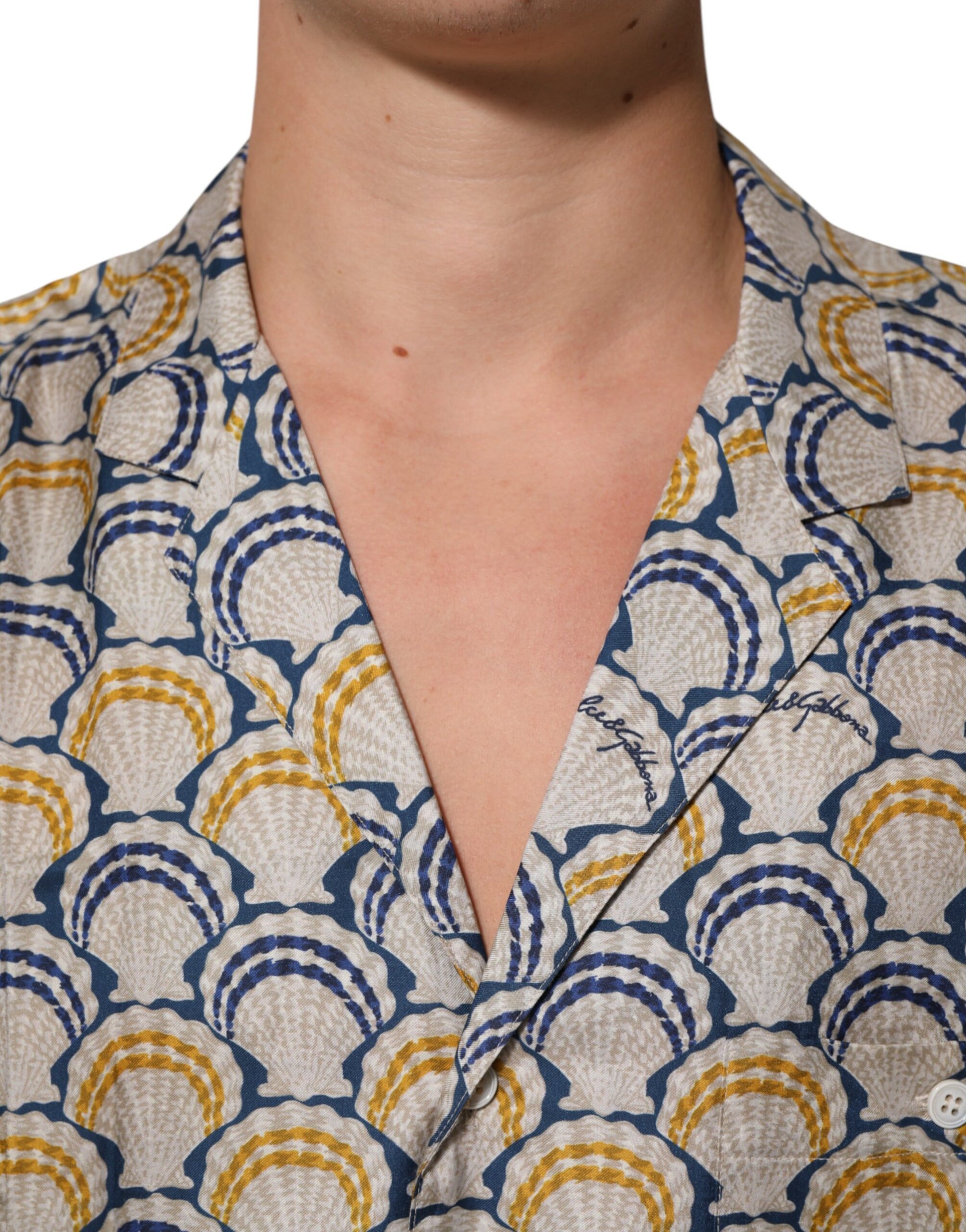 Dolce & Gabbana Cream Cotton Silk Hawaii Scallop Shell Print Shirt