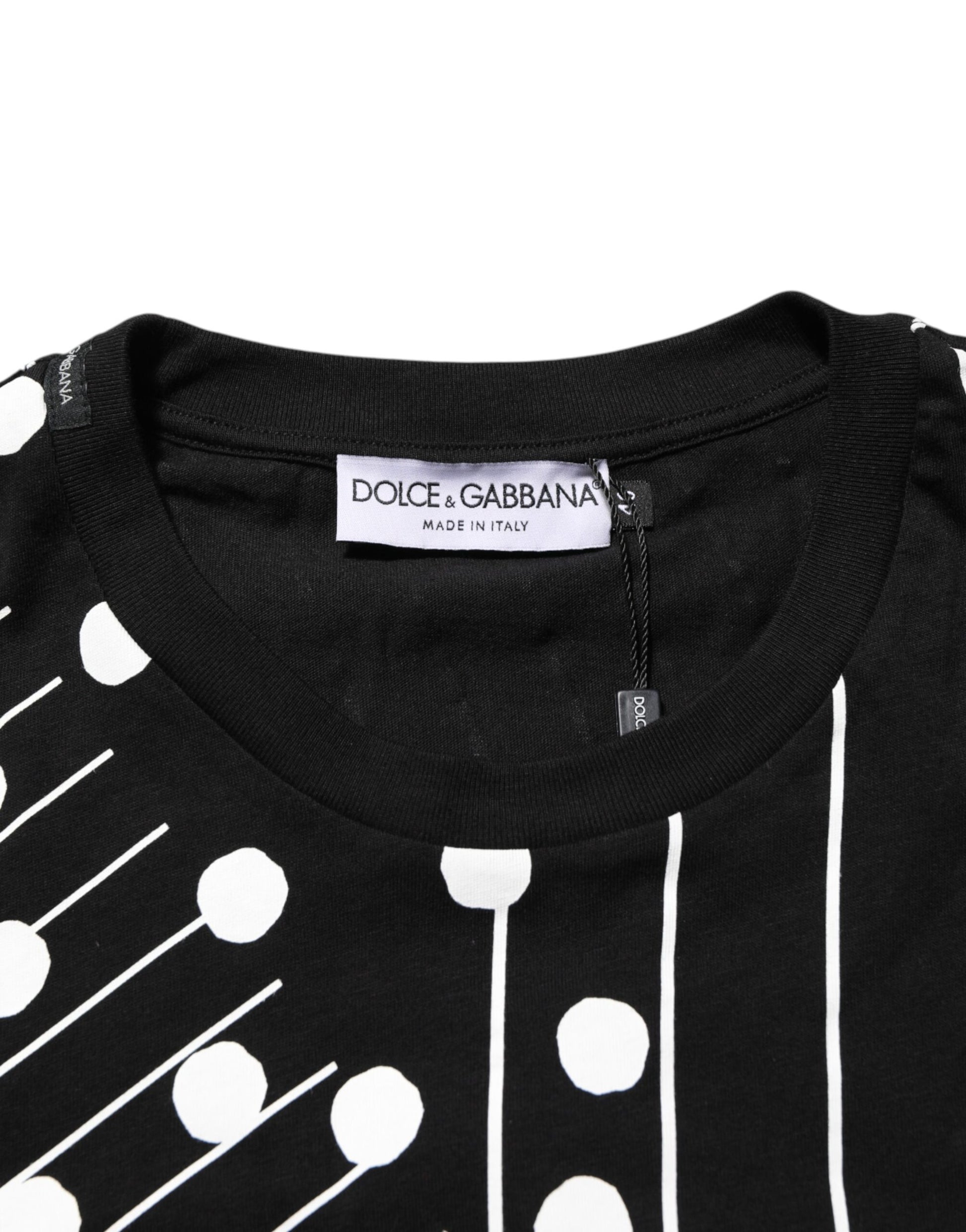 Dolce & Gabbana Black Cotton Polka Dots Round Neck T-shirt