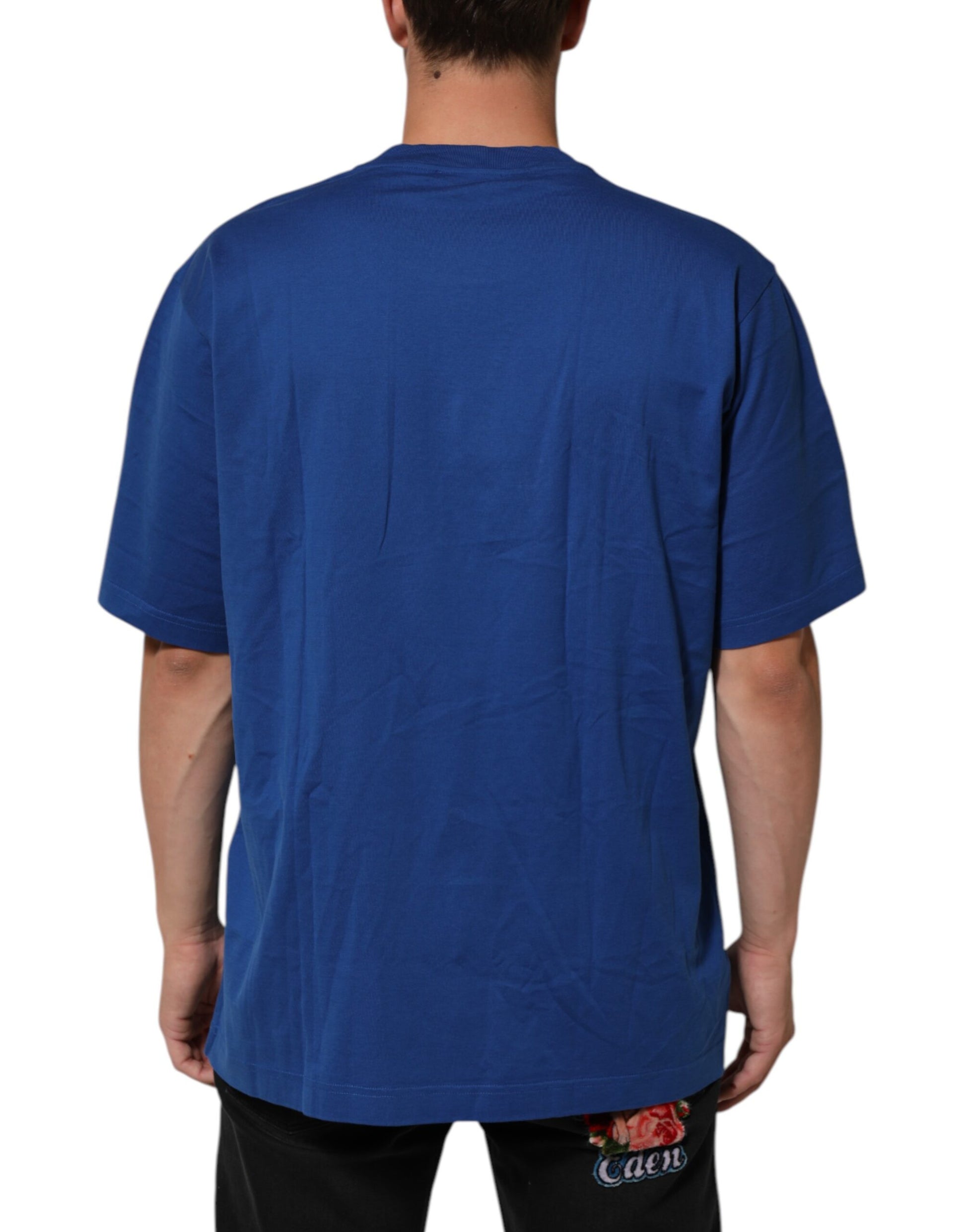 Dolce & Gabbana Blue Logo Print Cotton Crew Neck Men T-shirt