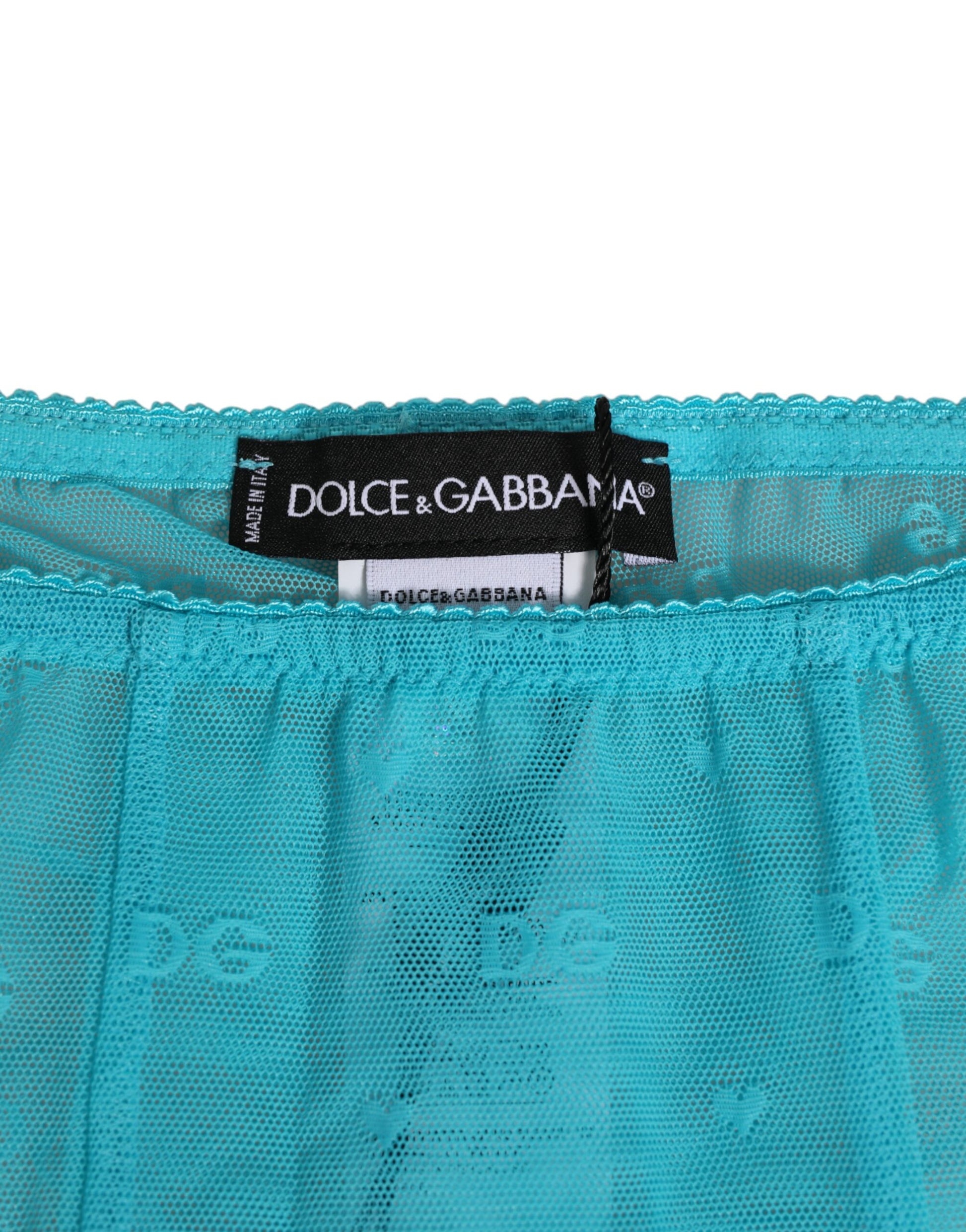 Dolce & Gabbana Light Blue Logo Lace Tight Midi Trouser  Underwear
