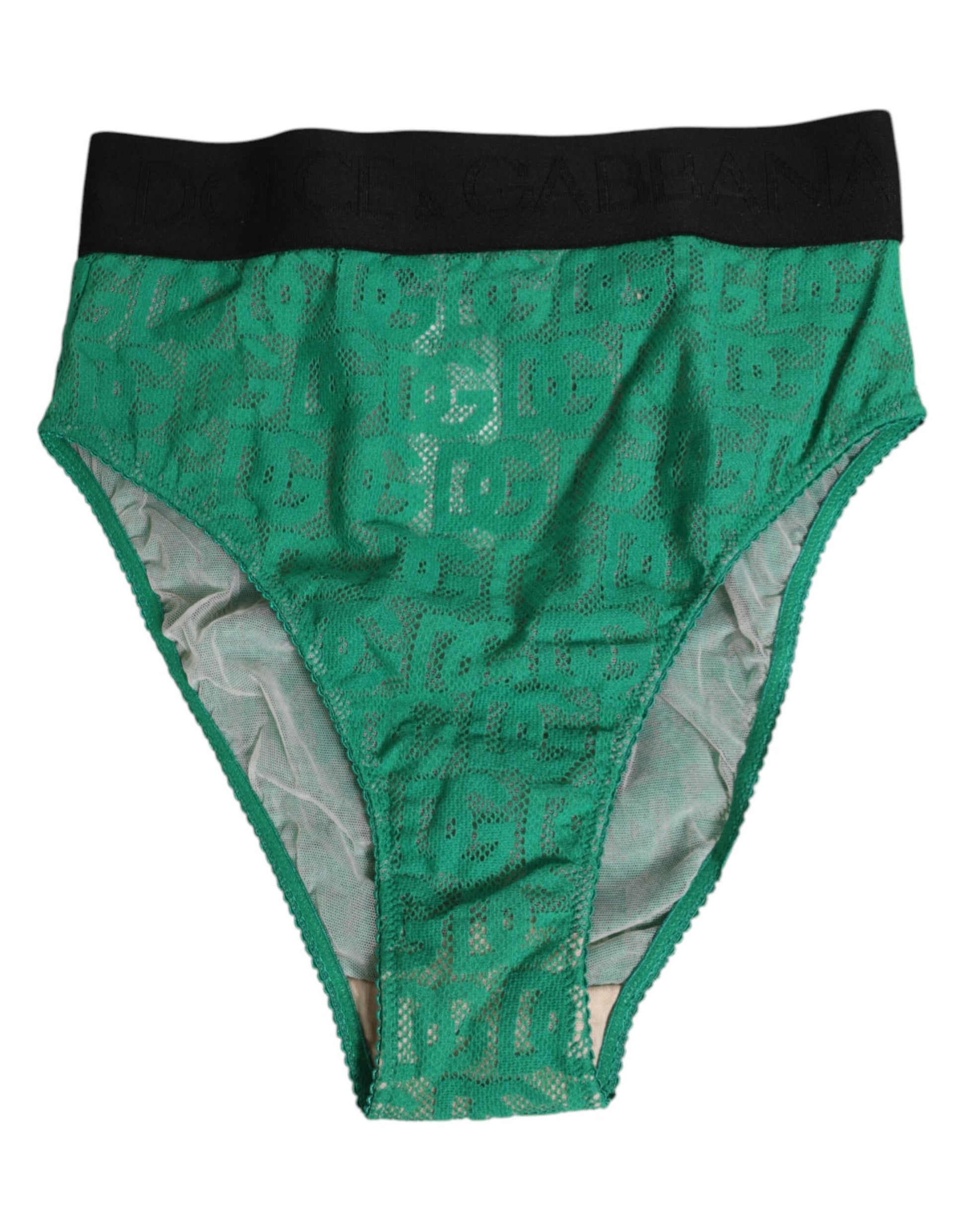 Dolce & Gabbana Green DG Logo Lace High Brief Panty Underwear