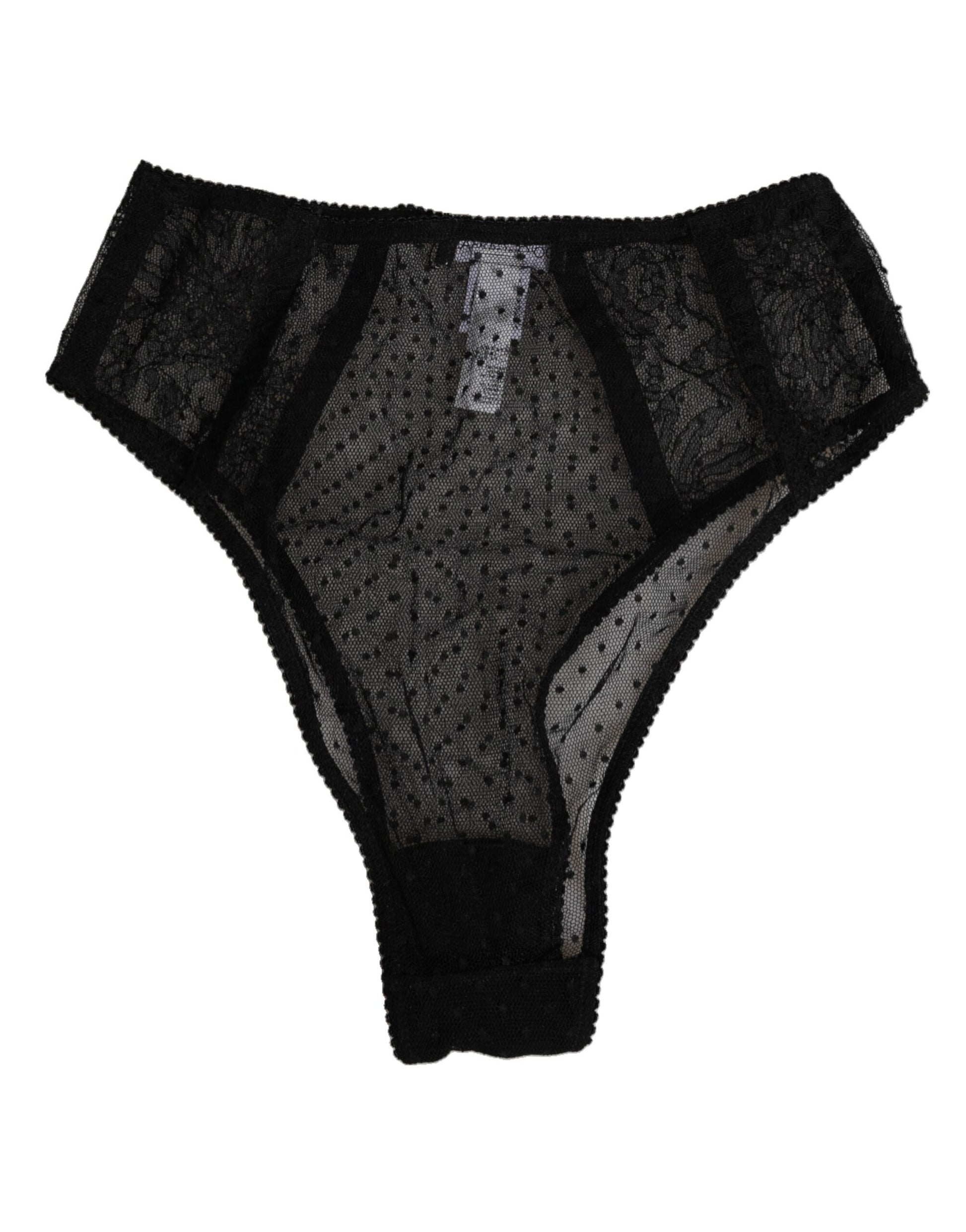 Dolce & Gabbana Black Lace Polka Dot Mesh High Waist Underwear