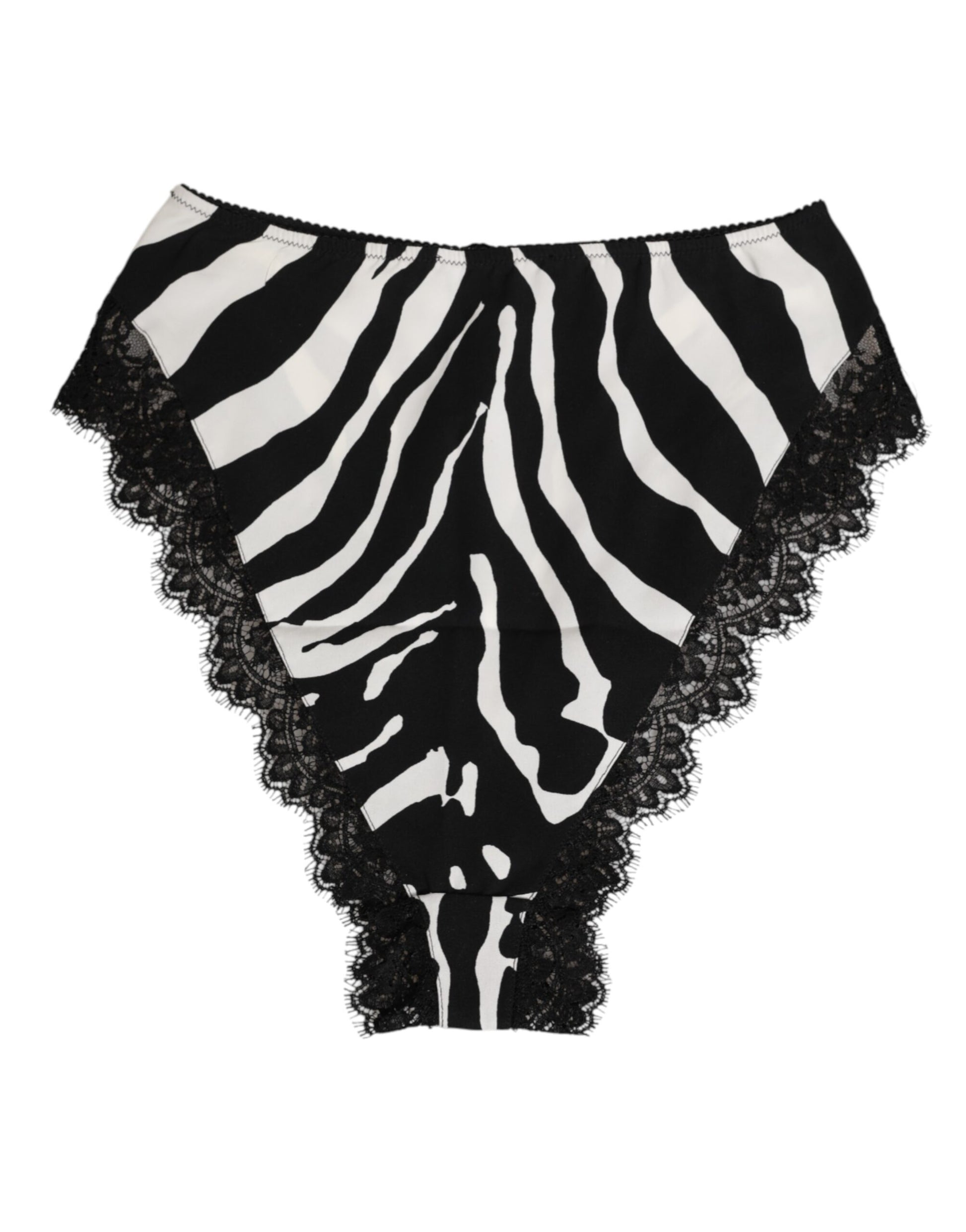 Dolce & Gabbana Black Silk Zebra Print Lace High Waist Underwear
