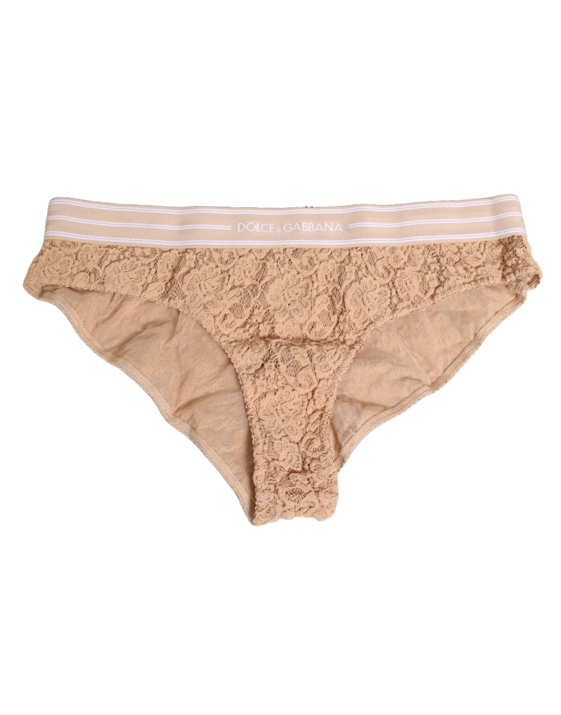 Dolce & Gabbana Beige Lace Nylon High Waist Panty Underwear