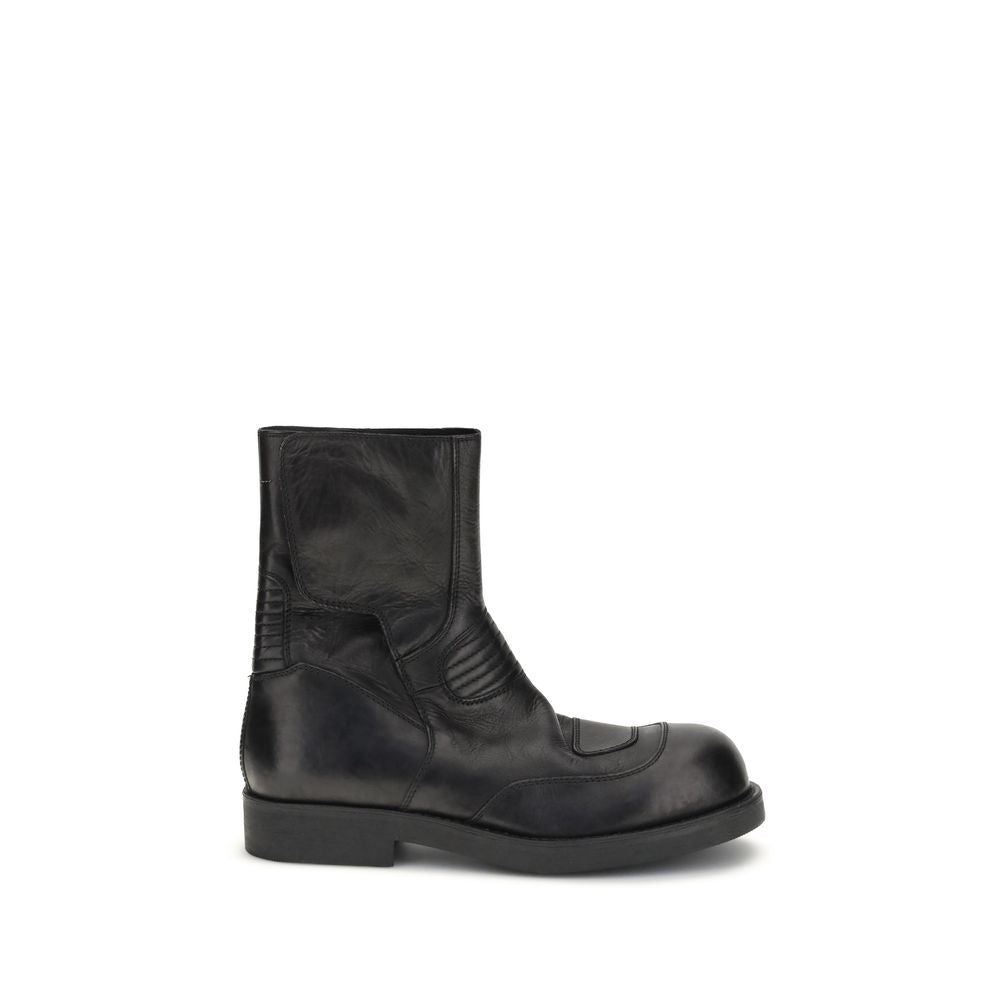 MM6 Black Leather Ankle Boots