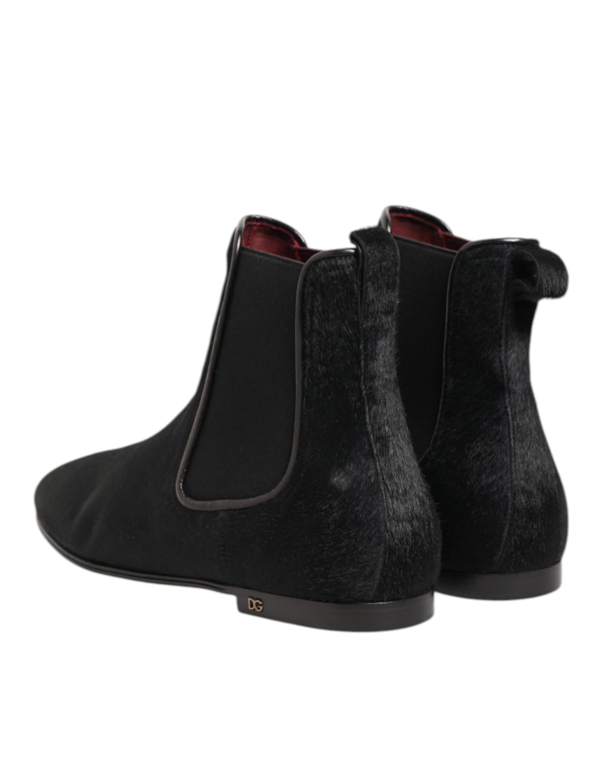 Dolce & Gabbana Black Leather Fur Men CHELSEA Boots Shoes