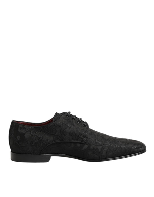Dolce & Gabbana Black Brocade Lace Up Derby Men Dress Shoes