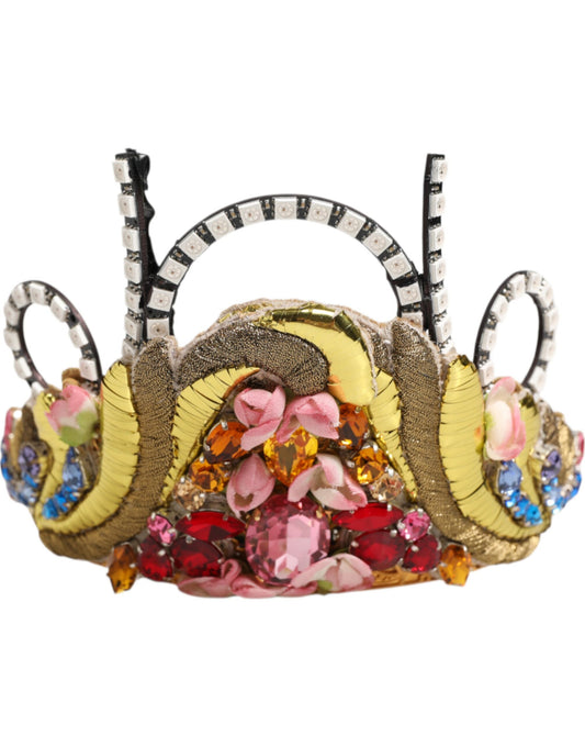 Dolce & Gabbana Gold Brass Crystal Embellished Headpiece Crown Diadem Tiara