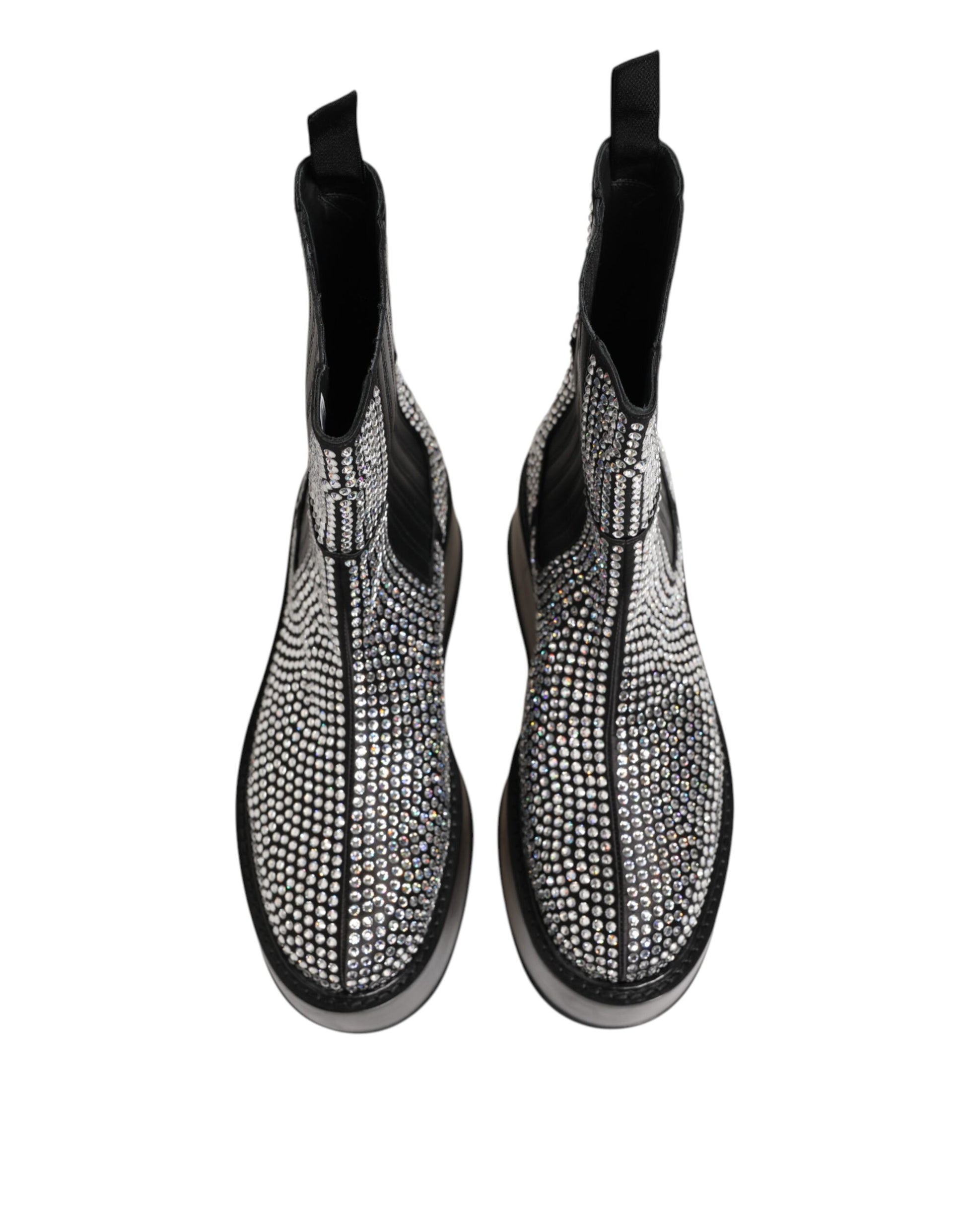 Dolce & Gabbana Black Crystal Strass Mid Calf Short Boots  Shoes