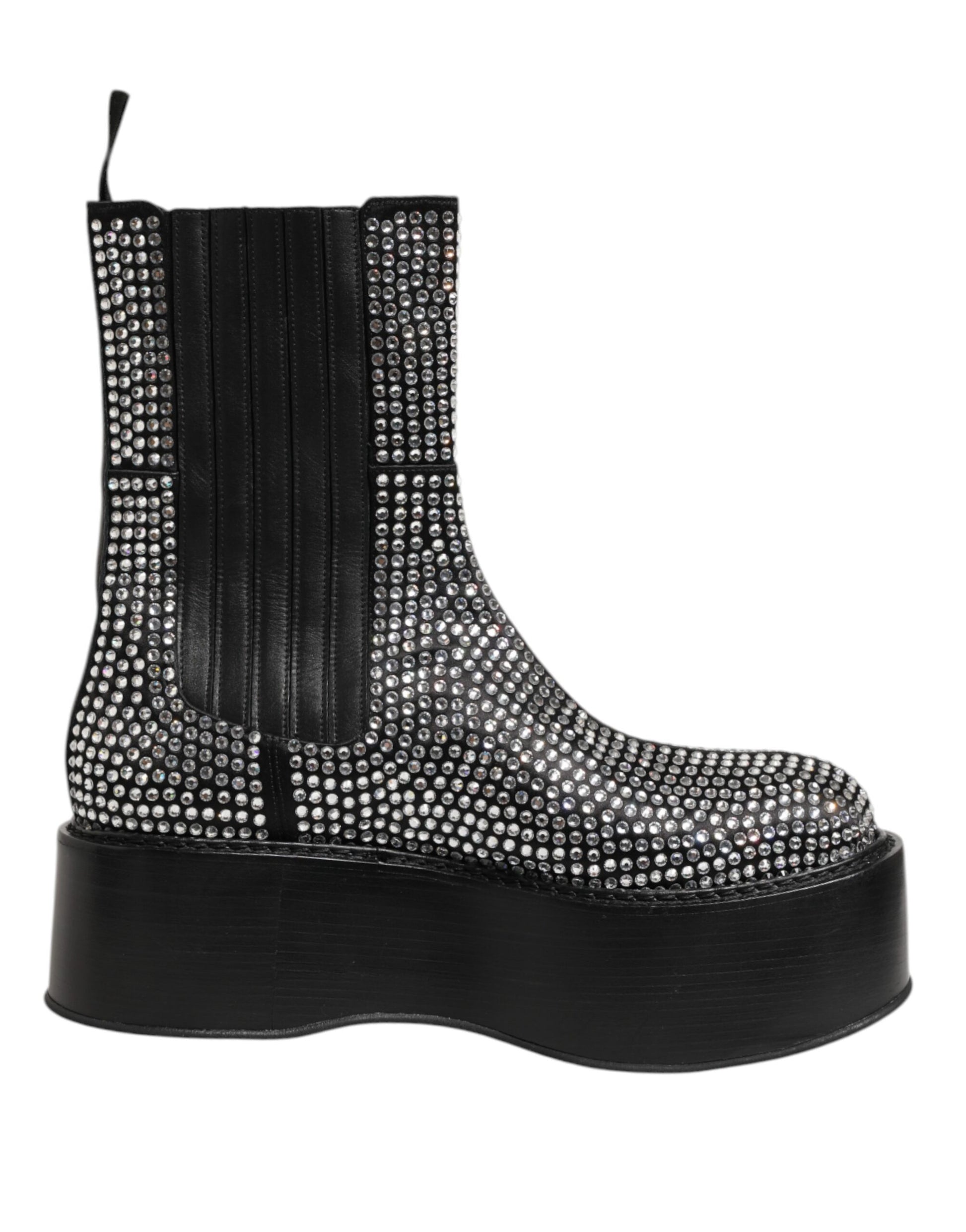 Dolce & Gabbana Black Crystal Strass Mid Calf Short Boots  Shoes