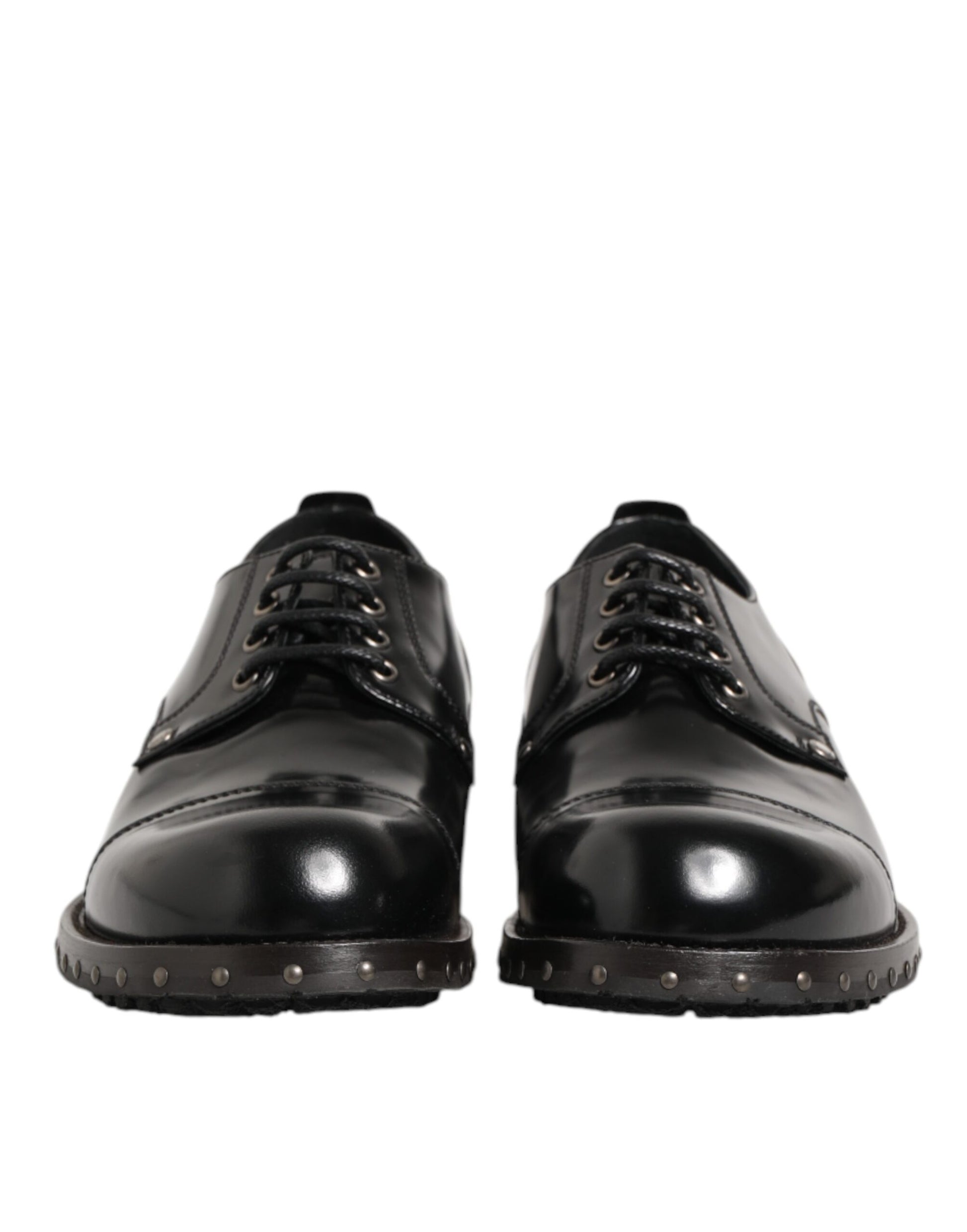Dolce & Gabbana Black Leather Studded Men Formal Derby Shoes