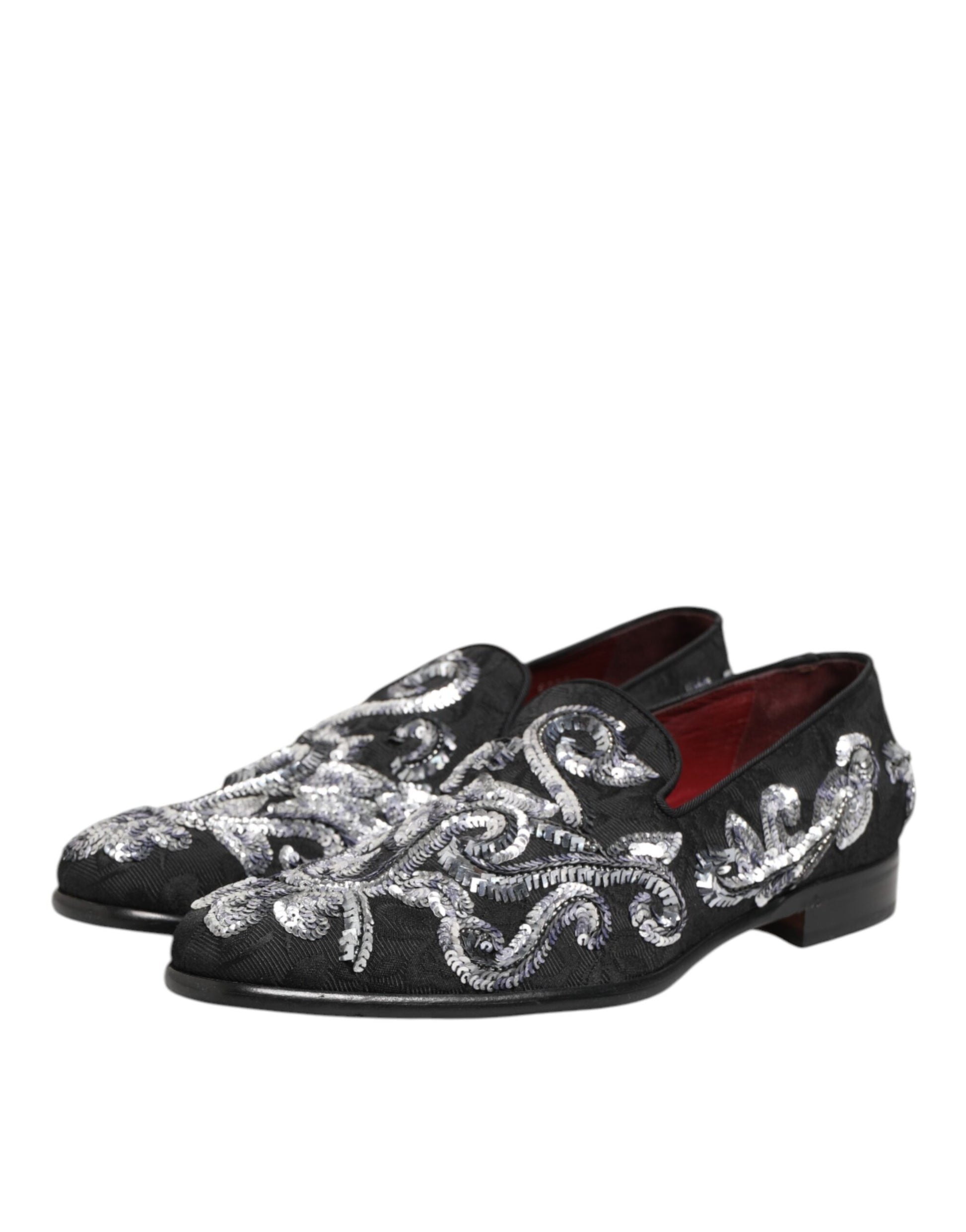 Dolce & Gabbana Black Silver Sequined Loafers Men Dress Shoes