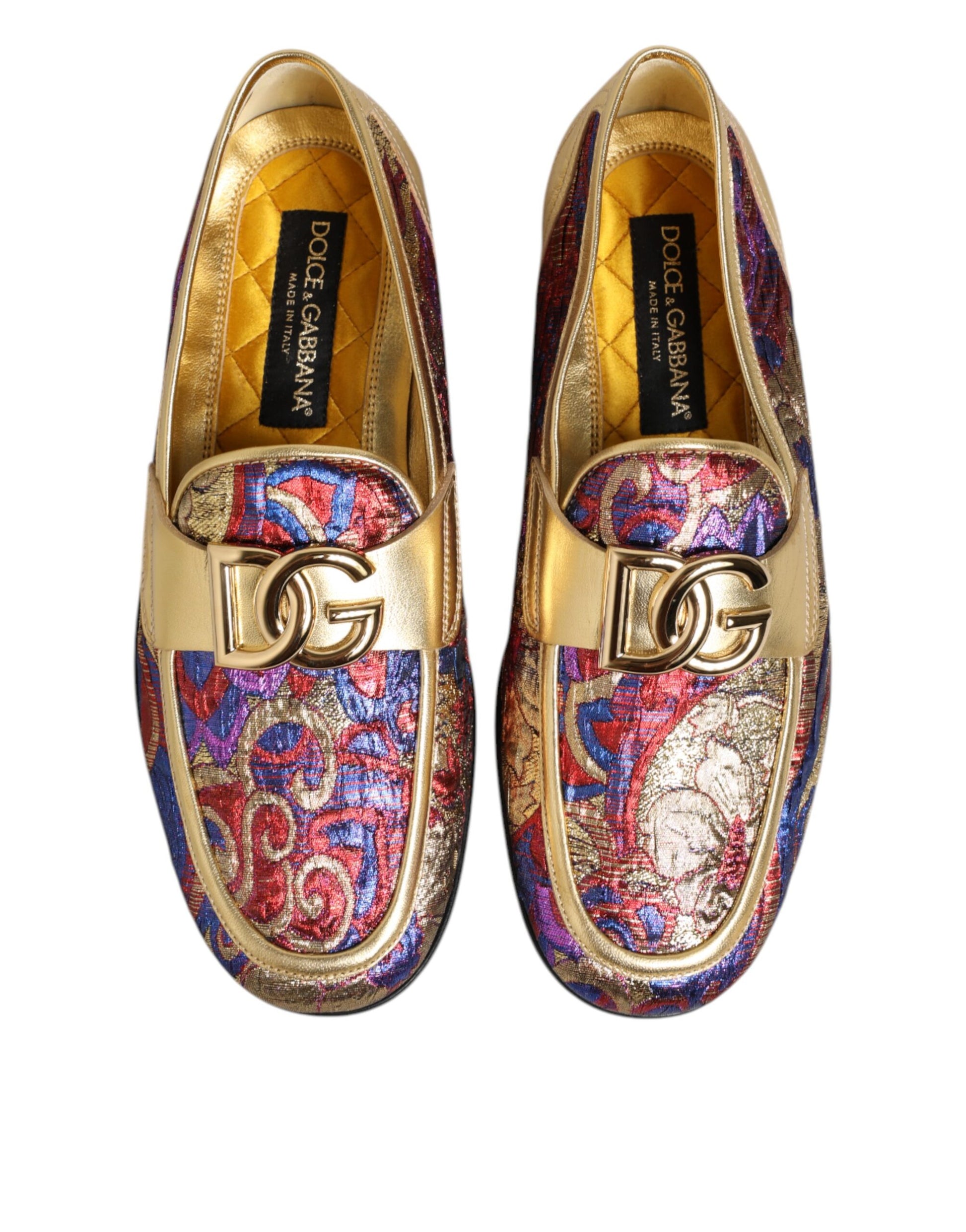 Dolce & Gabbana Multicolor Jacquard Gold DG Logo Loafer Shoes