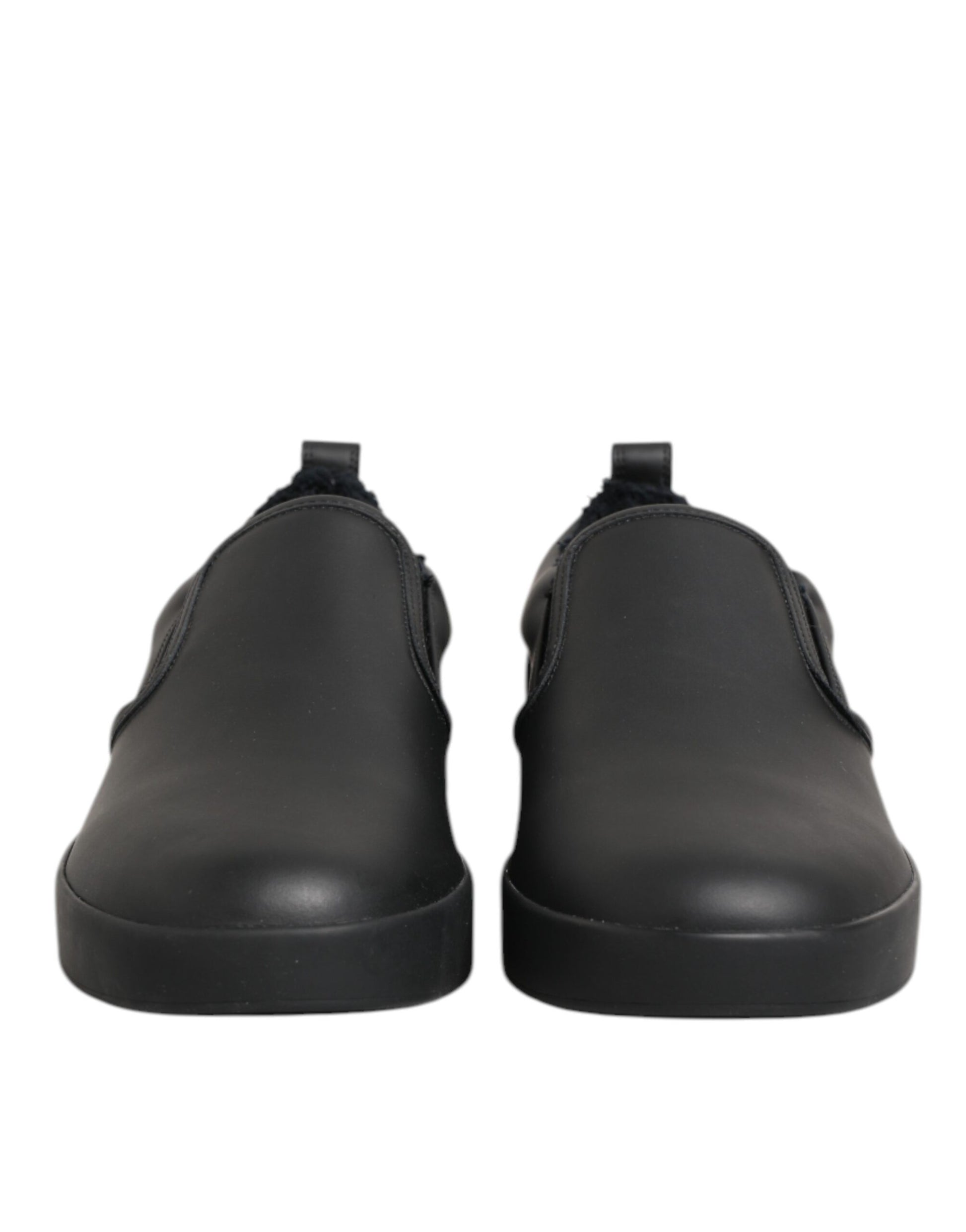 Dolce & Gabbana Black Leather Low Top Slip On Sneakers Shoes