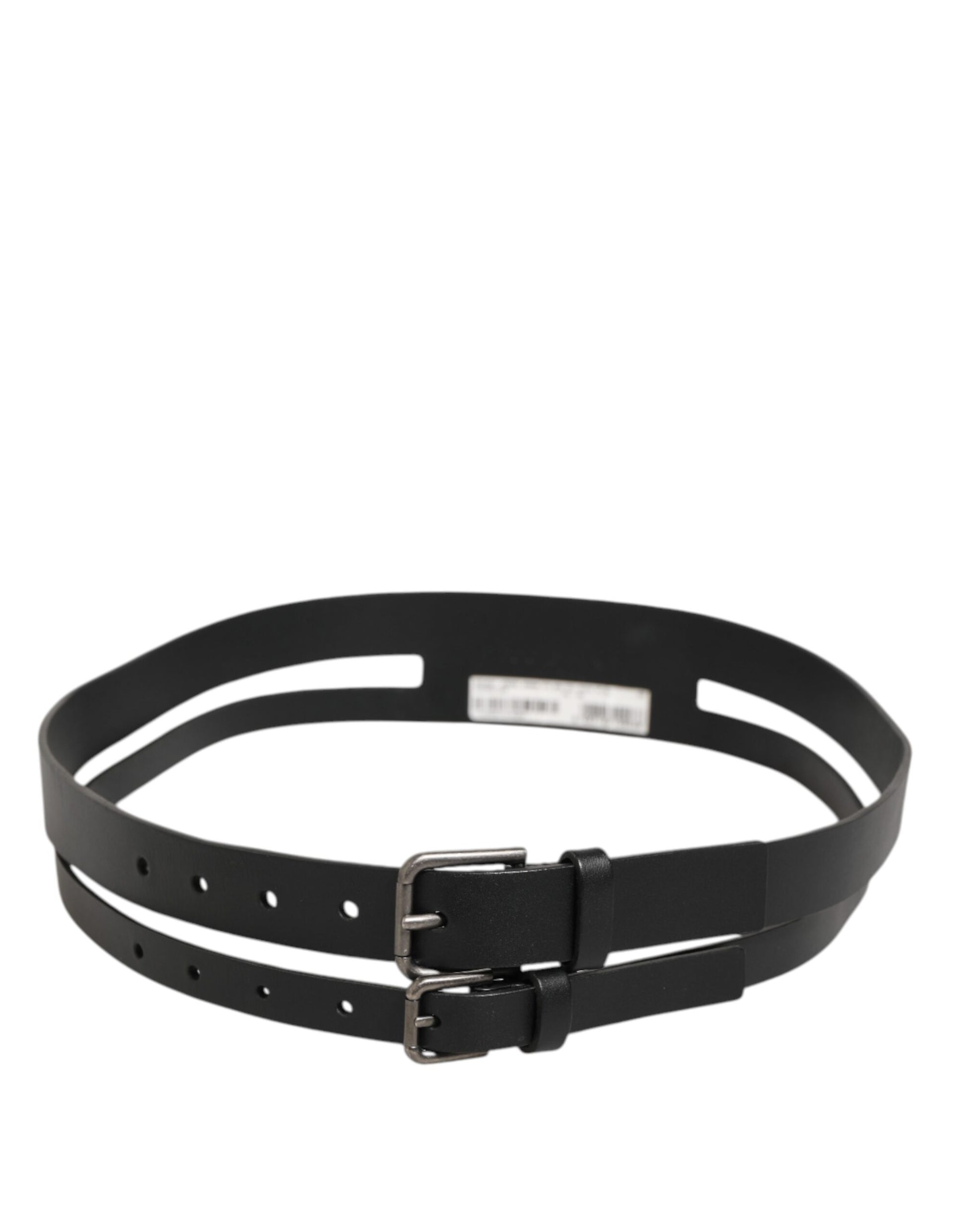 Dolce & Gabbana Black Double Strap Leather Buckle Men Belt