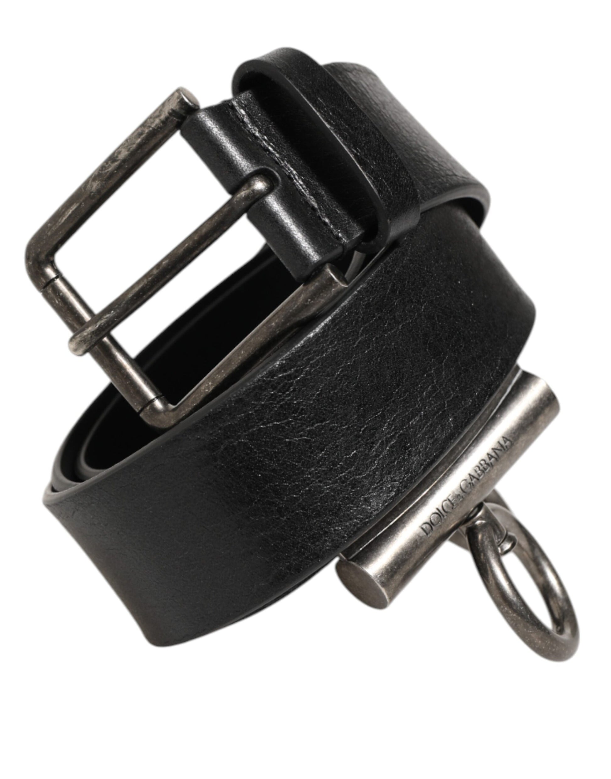 Dolce & Gabbana Black Leather Side Rings Brass Buckle Belt